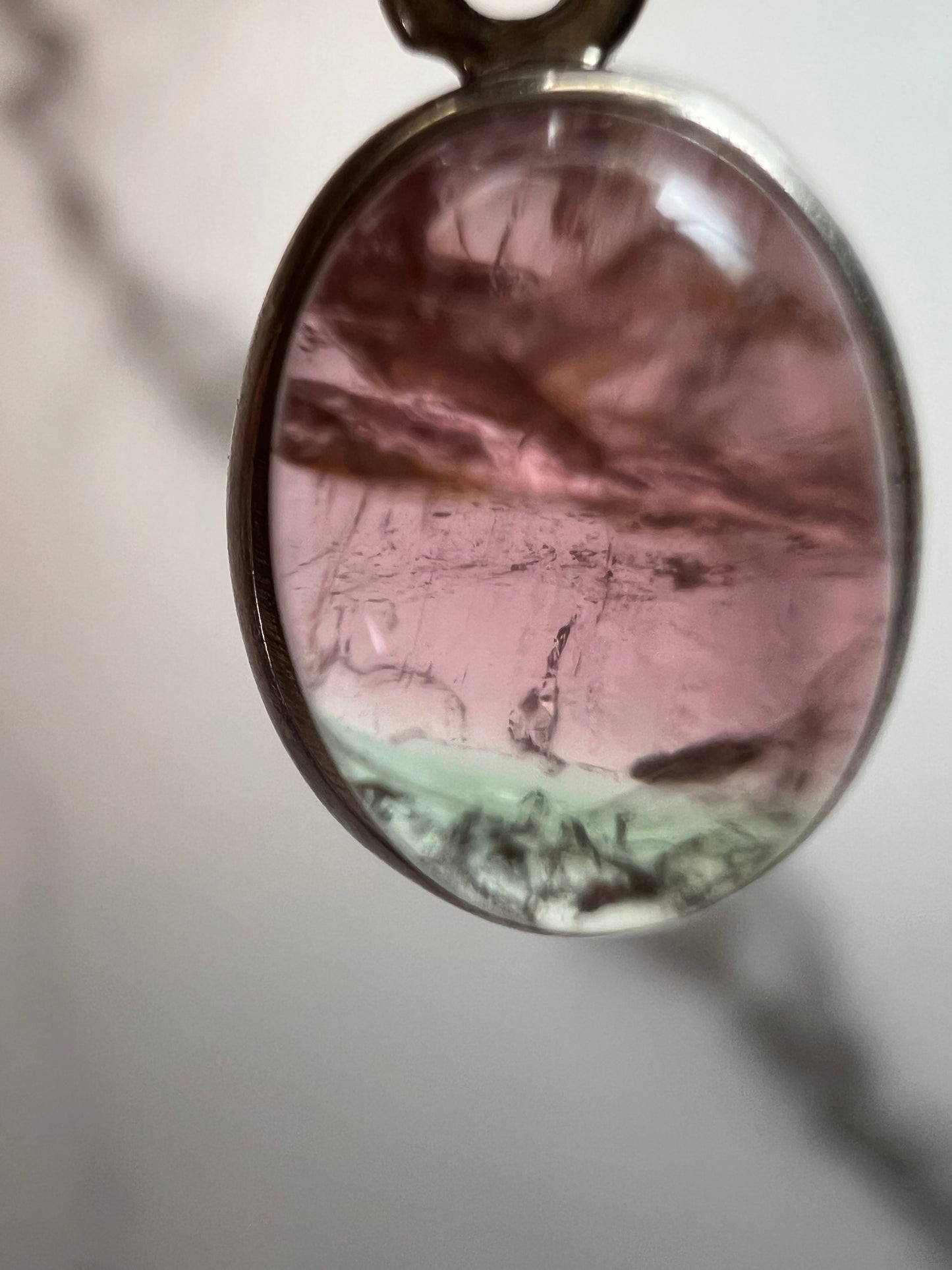 NEW Pink, lilac, blue tri tourmaline sterling silver pendant 1.79 grams