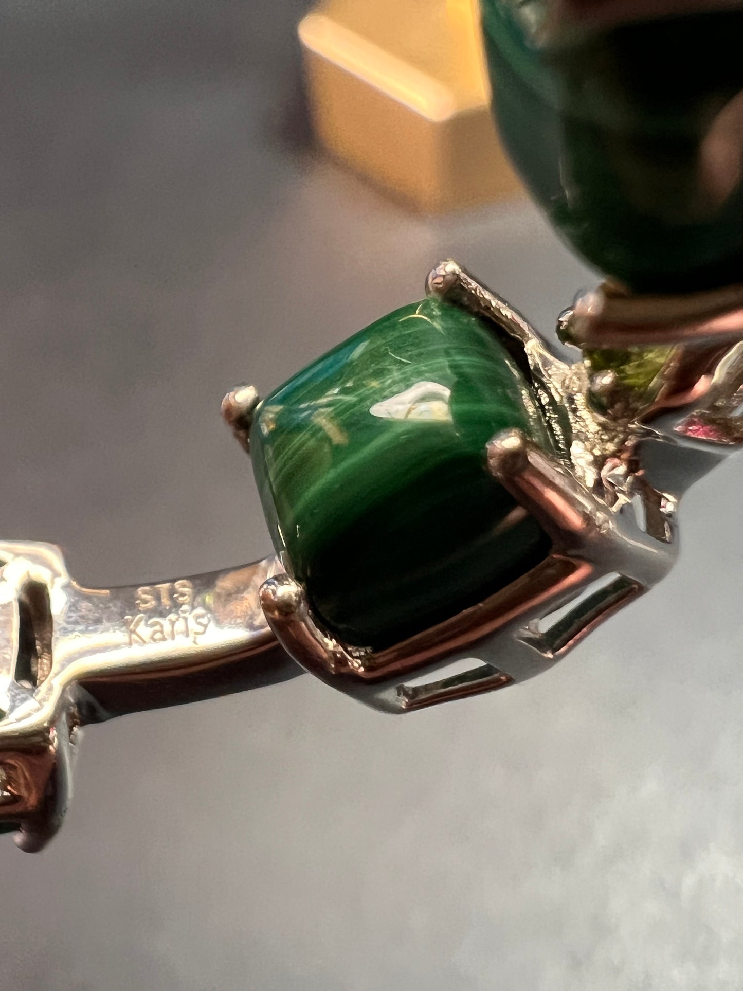 NEW malachite and peridot inside out hoop earrings in platinum over brass