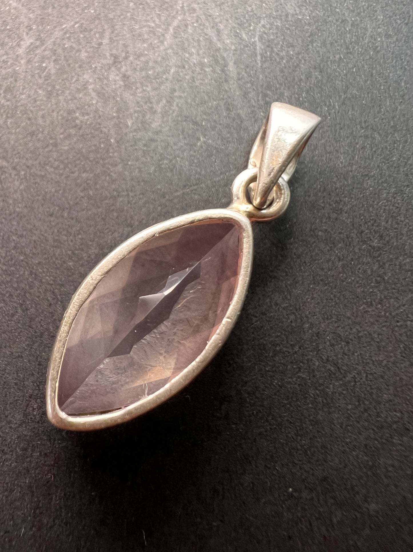 NEW Rose Quartz gemstone marquise cut sterling silver pendant 3.94 grams