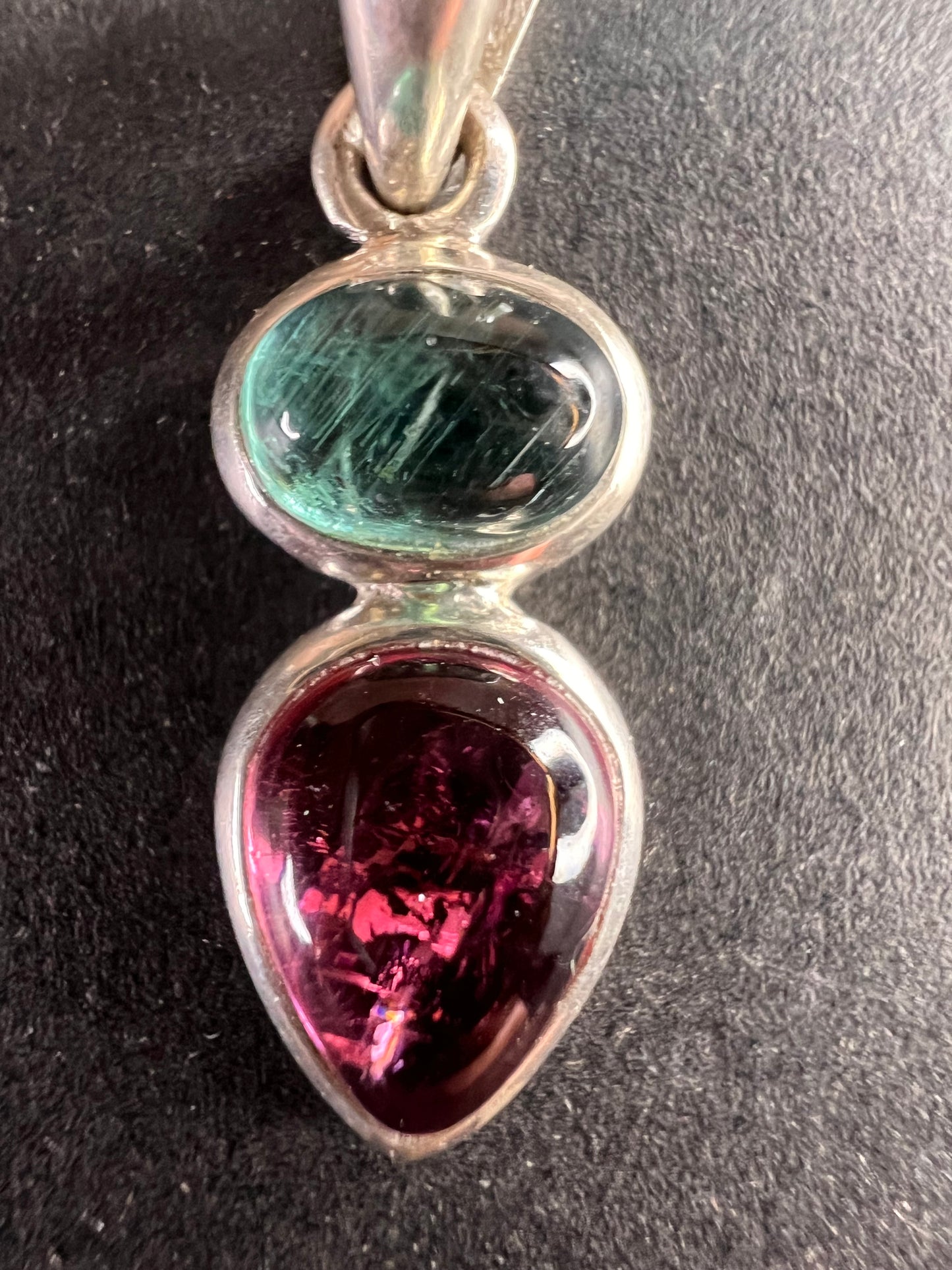 NEW indicolite and rubellite tourmaline sterling silver pendant 2.08 grams