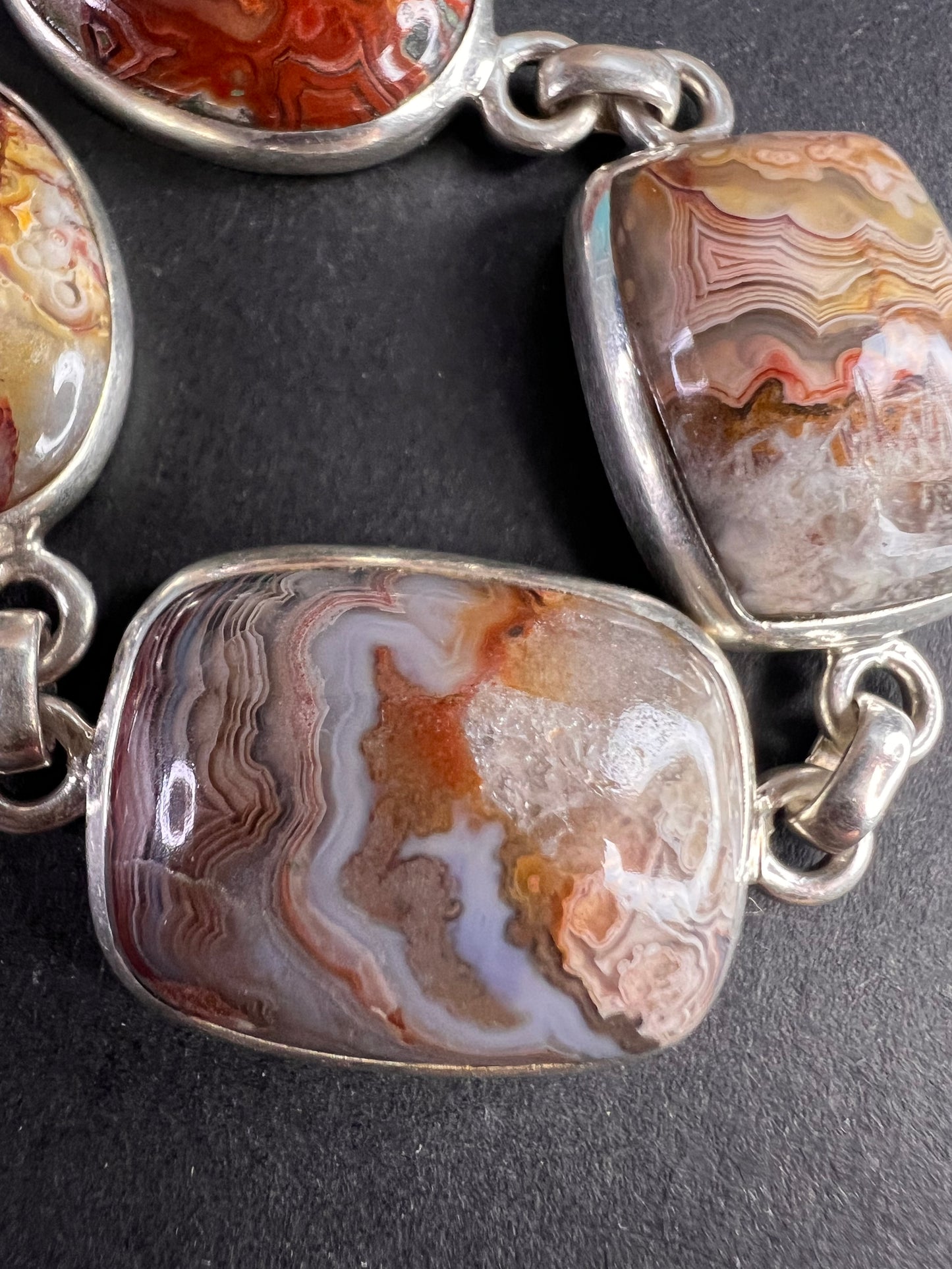 NEW Crazy lace agate Sterling silver link bracelet 21.55 grams