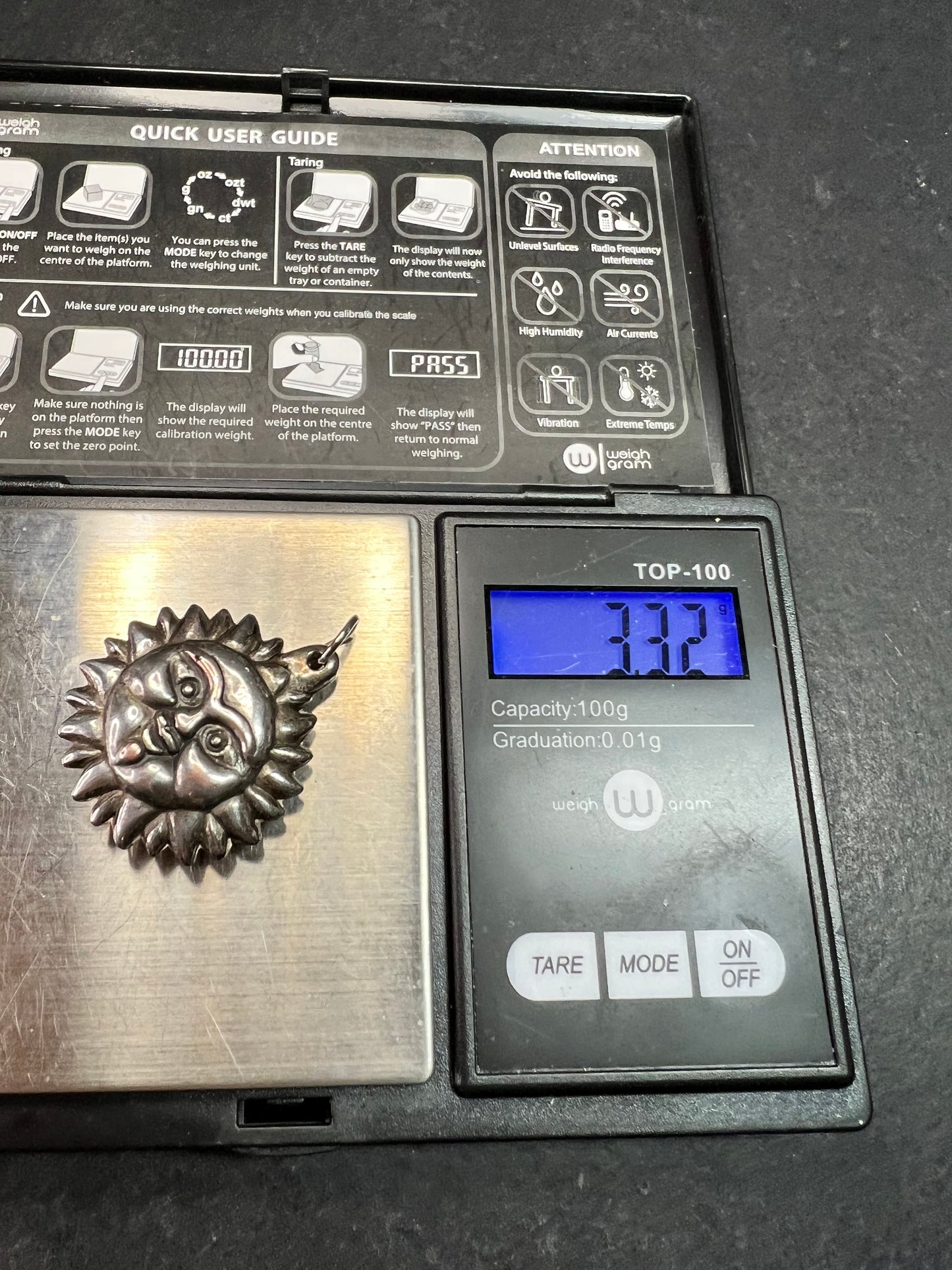 Vintage Sun Face Pendant Silver Tone Celestial Costume Jewelry Charm