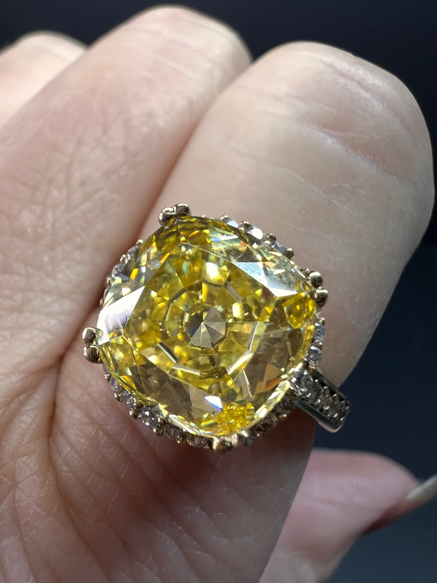 Yellow CZ halo ring in gold over sterling silver size 9