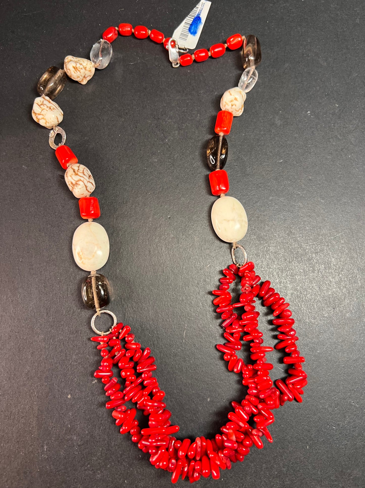 NEW Bamboo coral multi stone sterling silver necklace