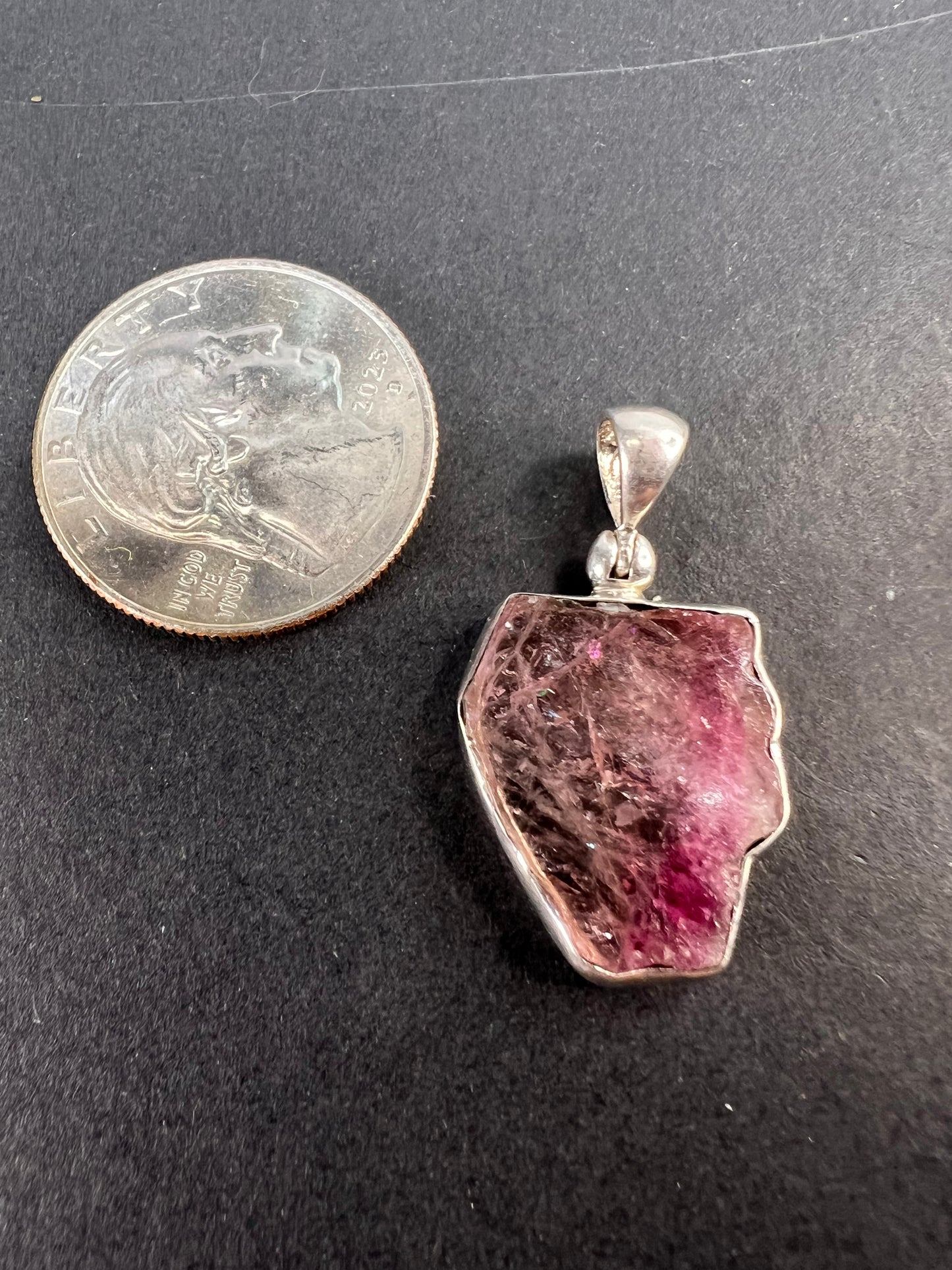 NEW Pink bi color tourmaline sterling silver pendant 2.79 grams