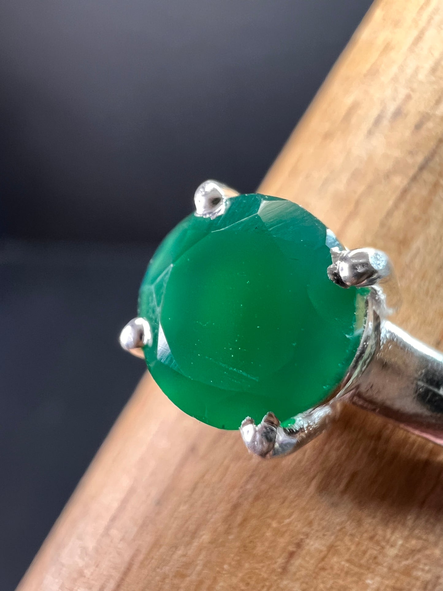 Green onyx sterling silver solitaire ring size 9