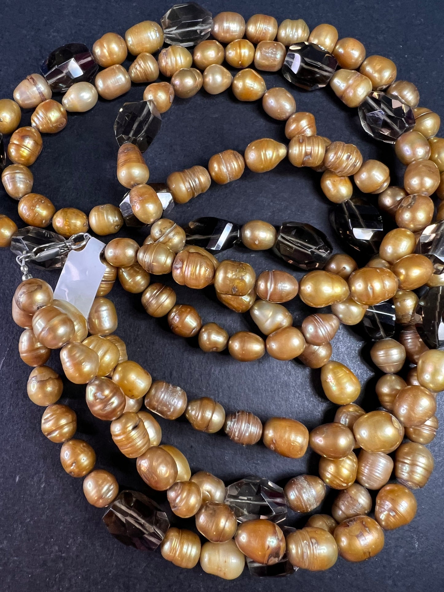 NEW smoky quartz and pearl multi strand necklace with sterling silver clasp