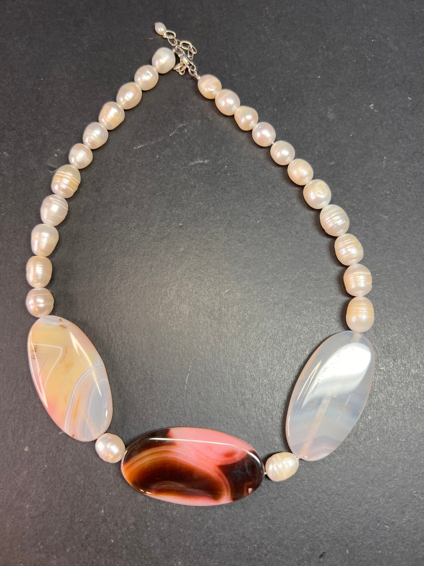 NEW freshwater pearl and agate necklace with sterling silver clasp