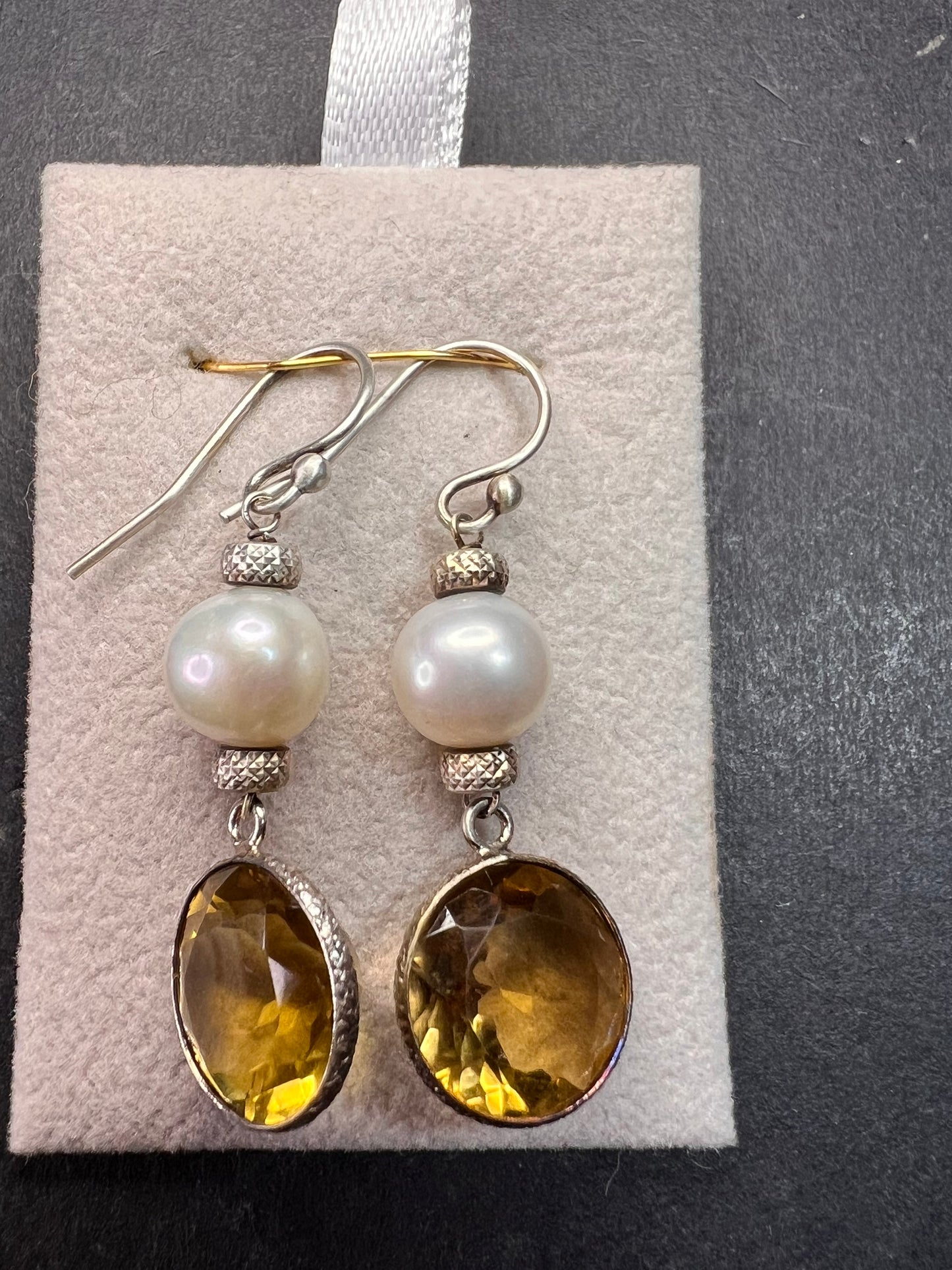 Citrine and pearl sterling silver dangle earrings