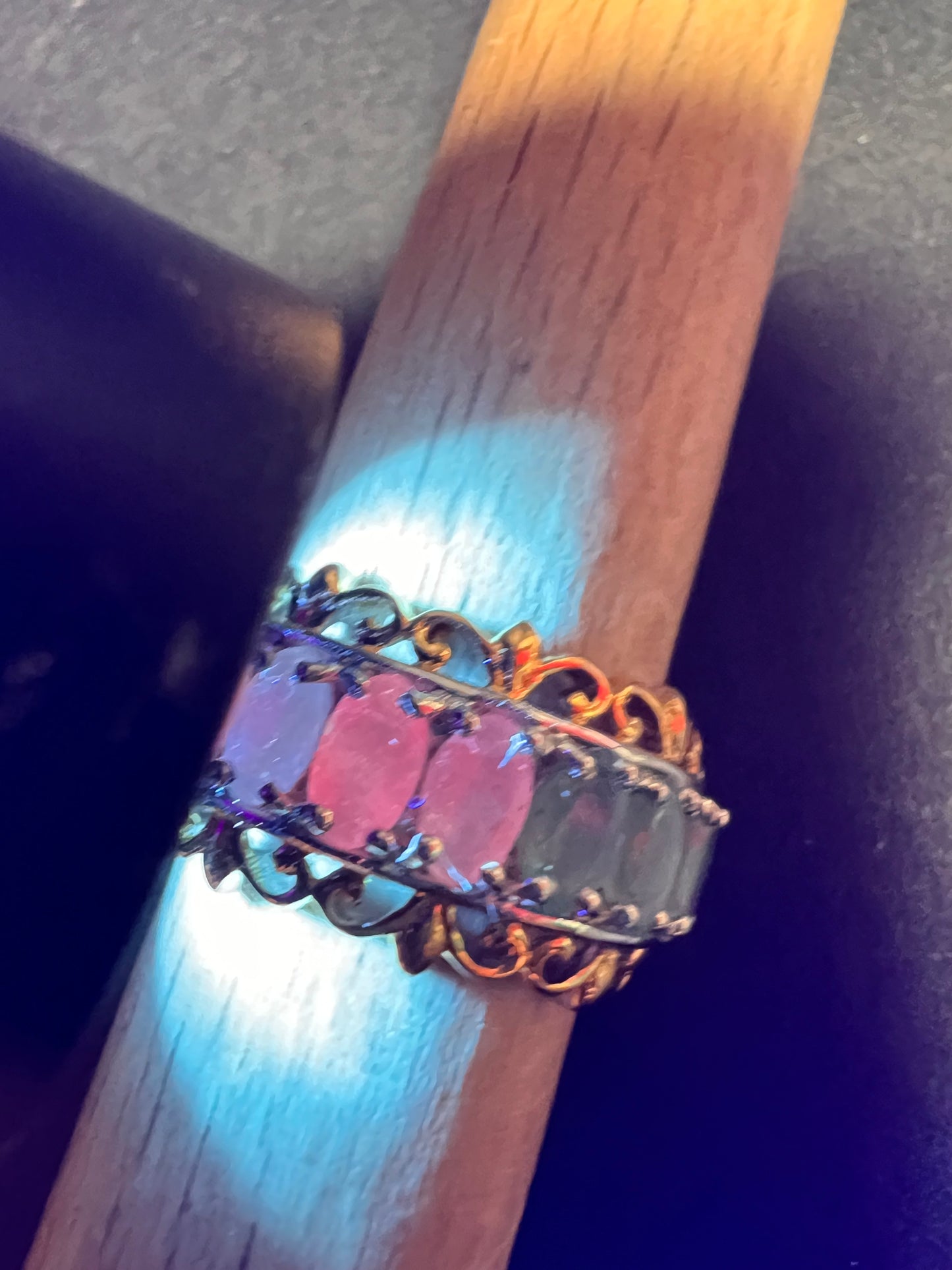 Grandidierite 7 stone two toned sterling silver ring size 5