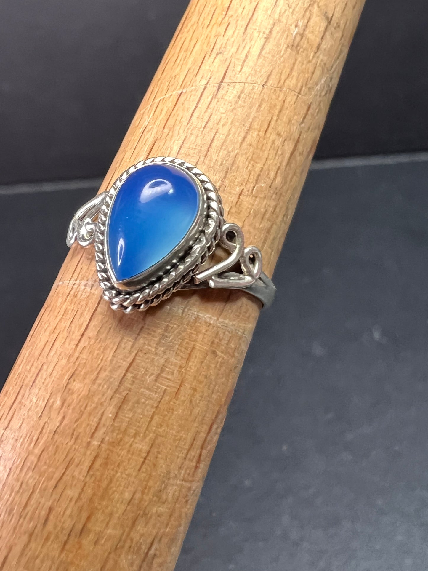 Blue chalcedony sterling silver ring size 7