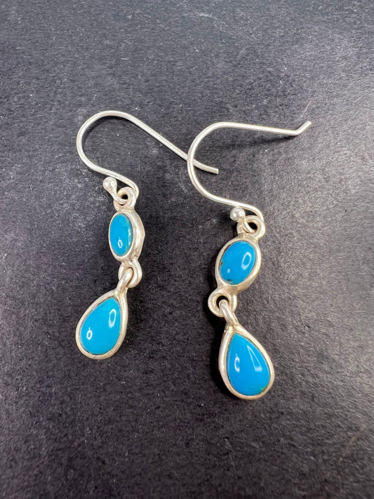 NEW Sleeping Beauty sterling silver turquoise dangle earrings 2.93 grams