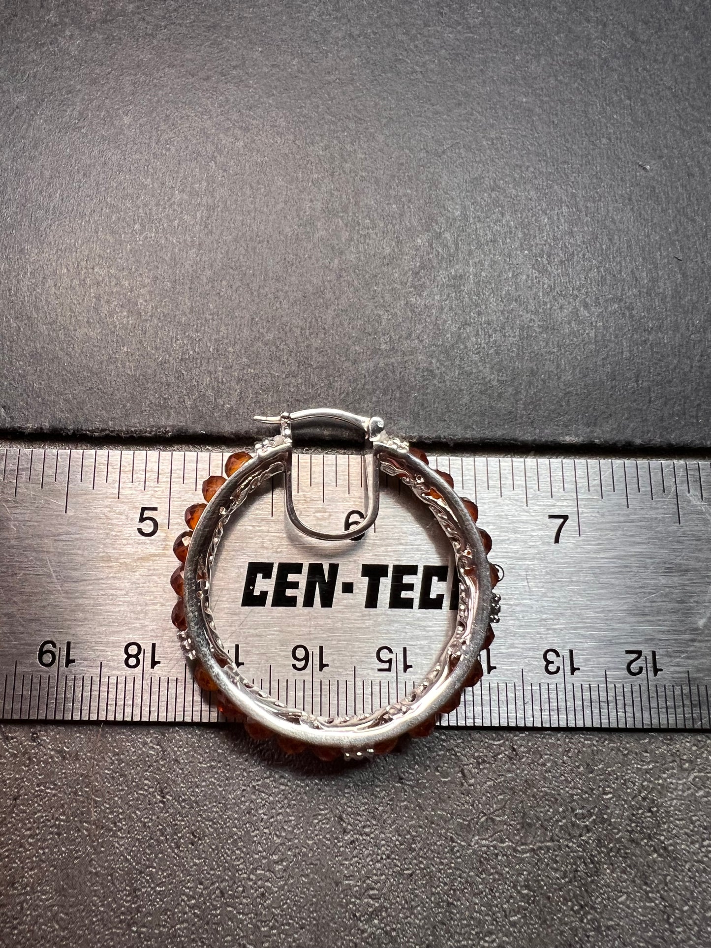 NEW Hessonite garnet hoop earrings in platinum over brass