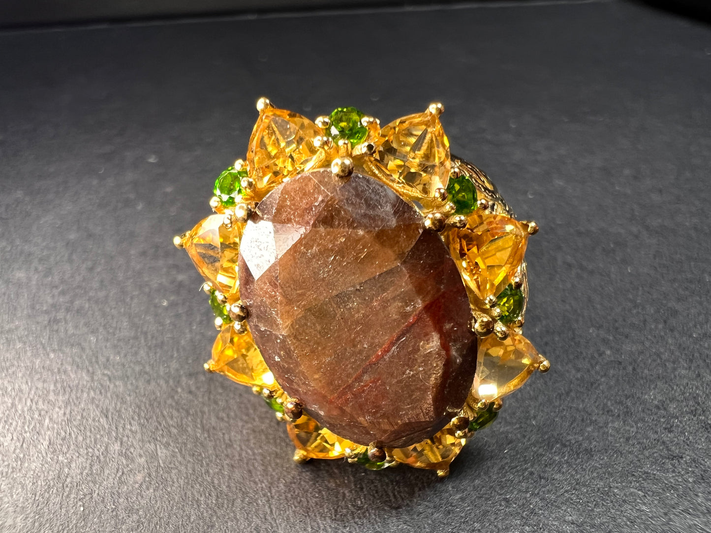 NEW chocolate sapphire multi gem cocktail ring in vermeil size 7