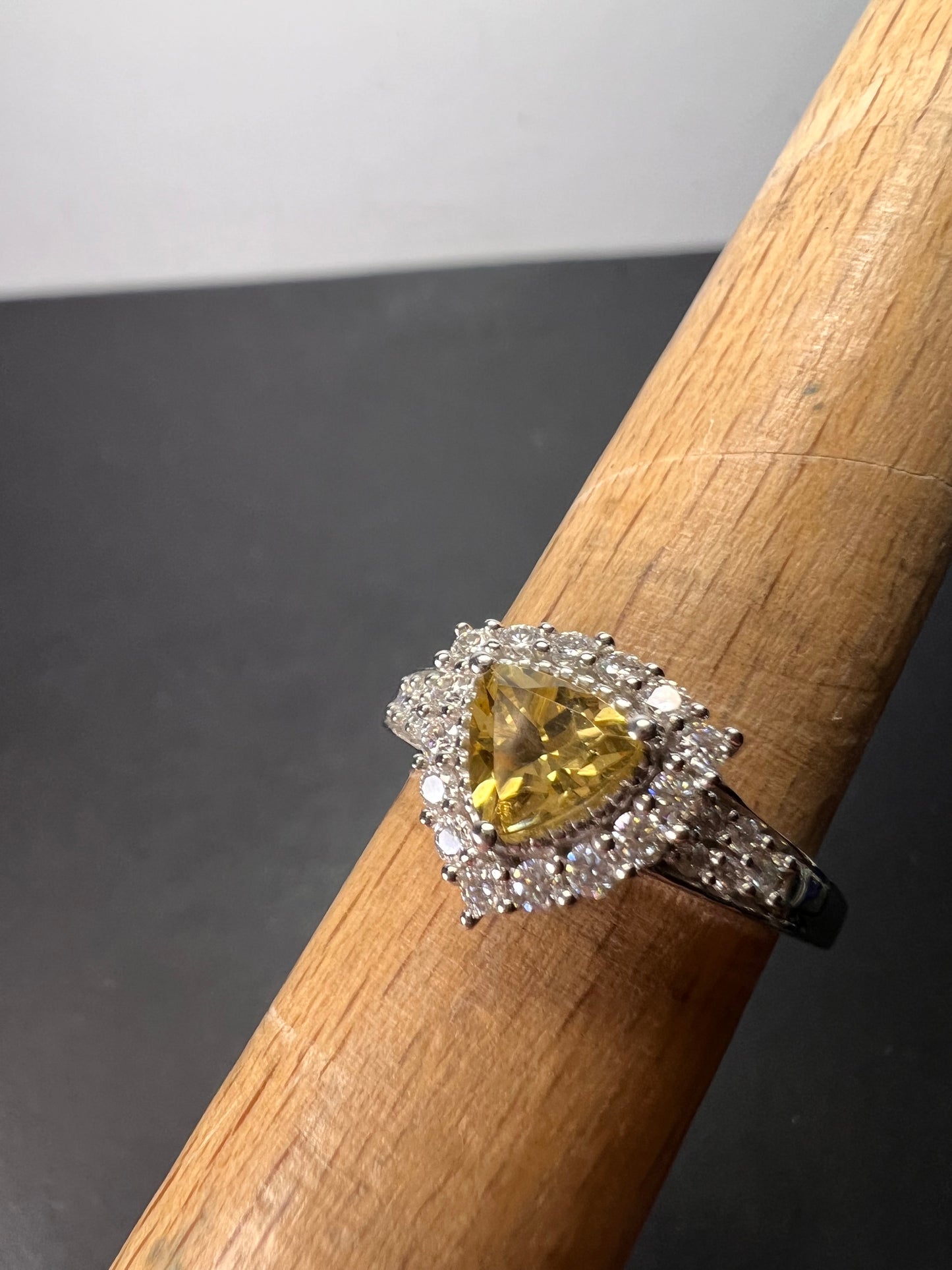 NEW yellow beryl and moissanite halo ring in platinum over sterling silver-size 7