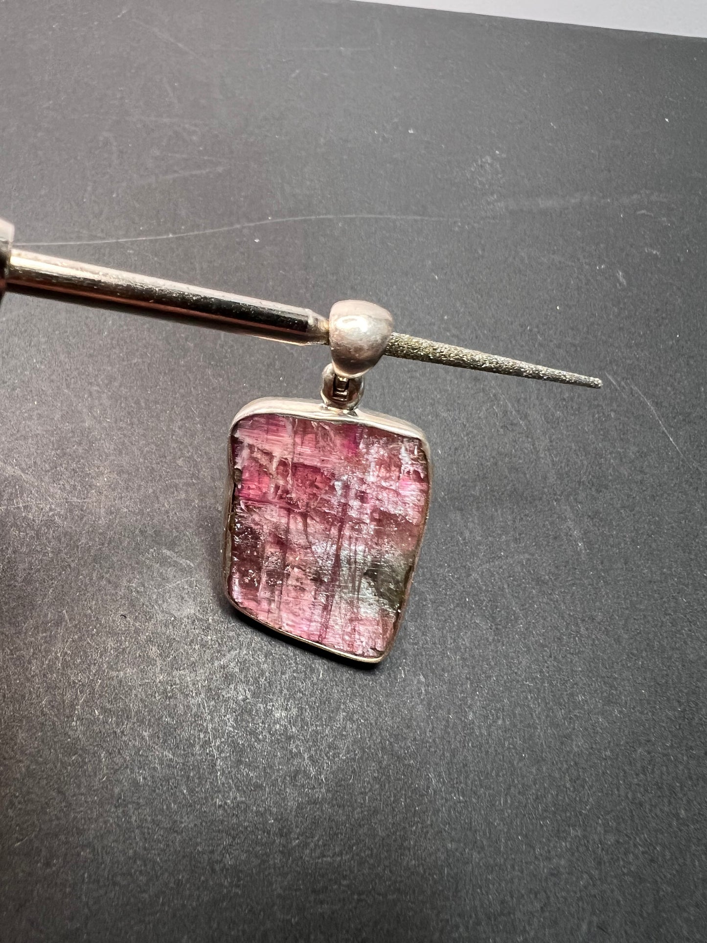 NEW Pink/ bi colored watermelon half rough tourmaline pendant in sterling silver 3.95 grams