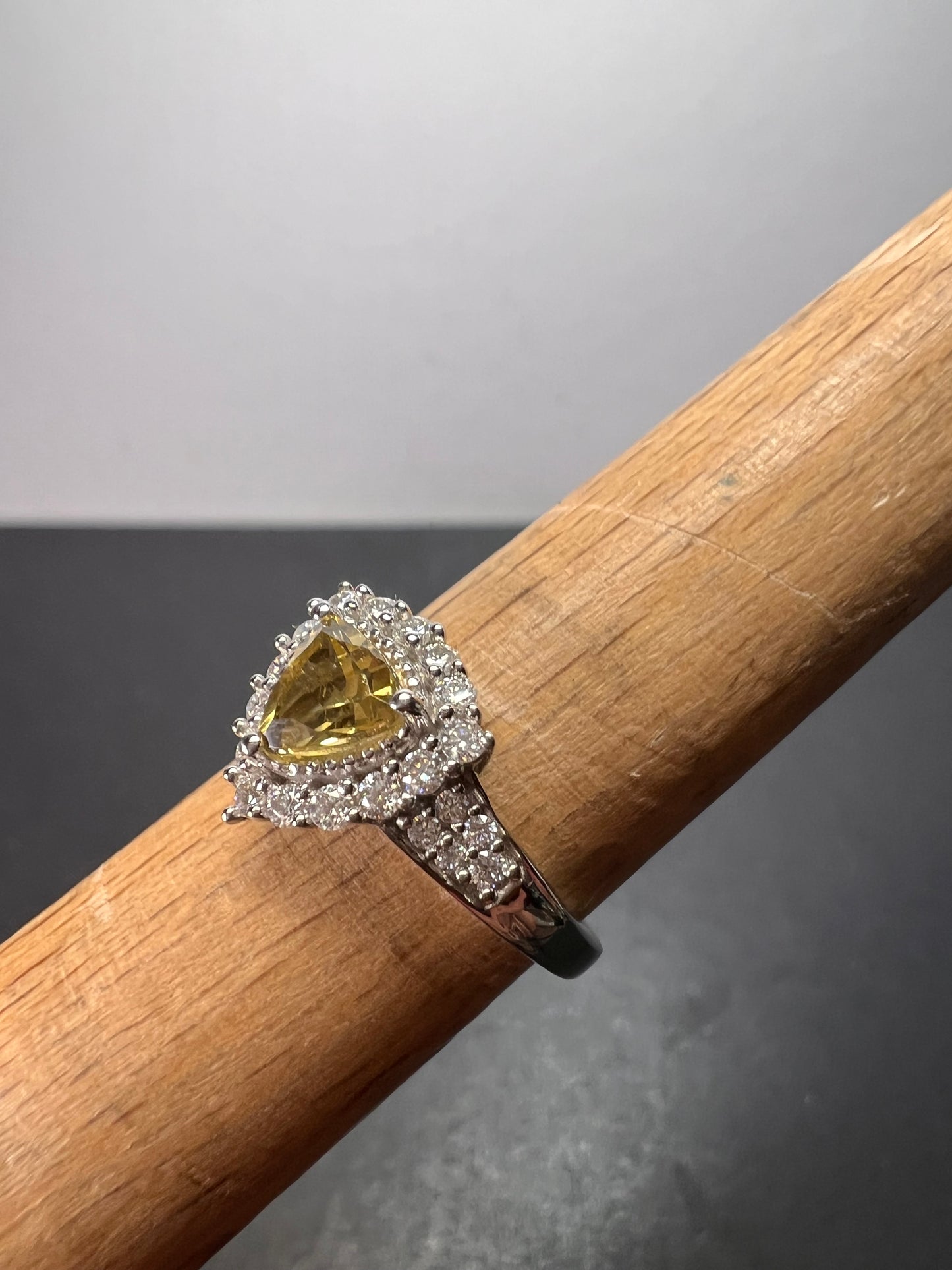NEW yellow beryl and moissanite halo ring in platinum over sterling silver-size 7