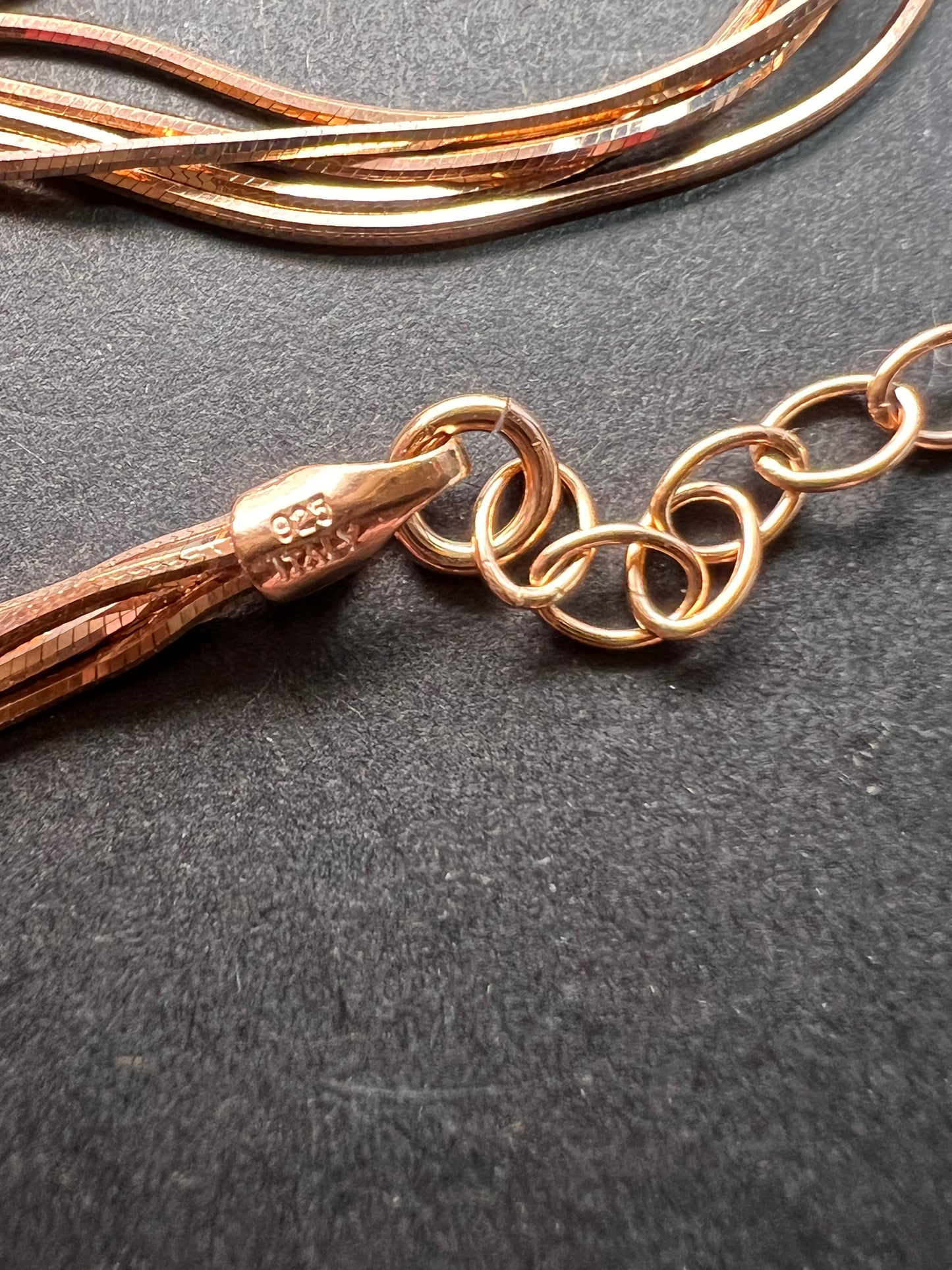 NEW Italian rose gold over sterling silver multi row chain necklace-18 inch