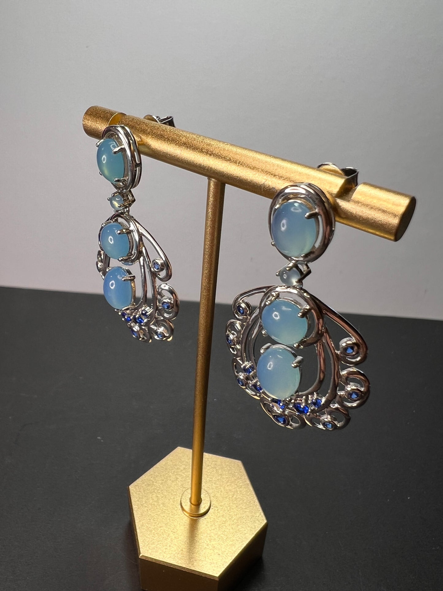 LAB BLUE SPINEL AND BLUE CHALCEDONY RHODIUM OVER SILVER EARRINGS