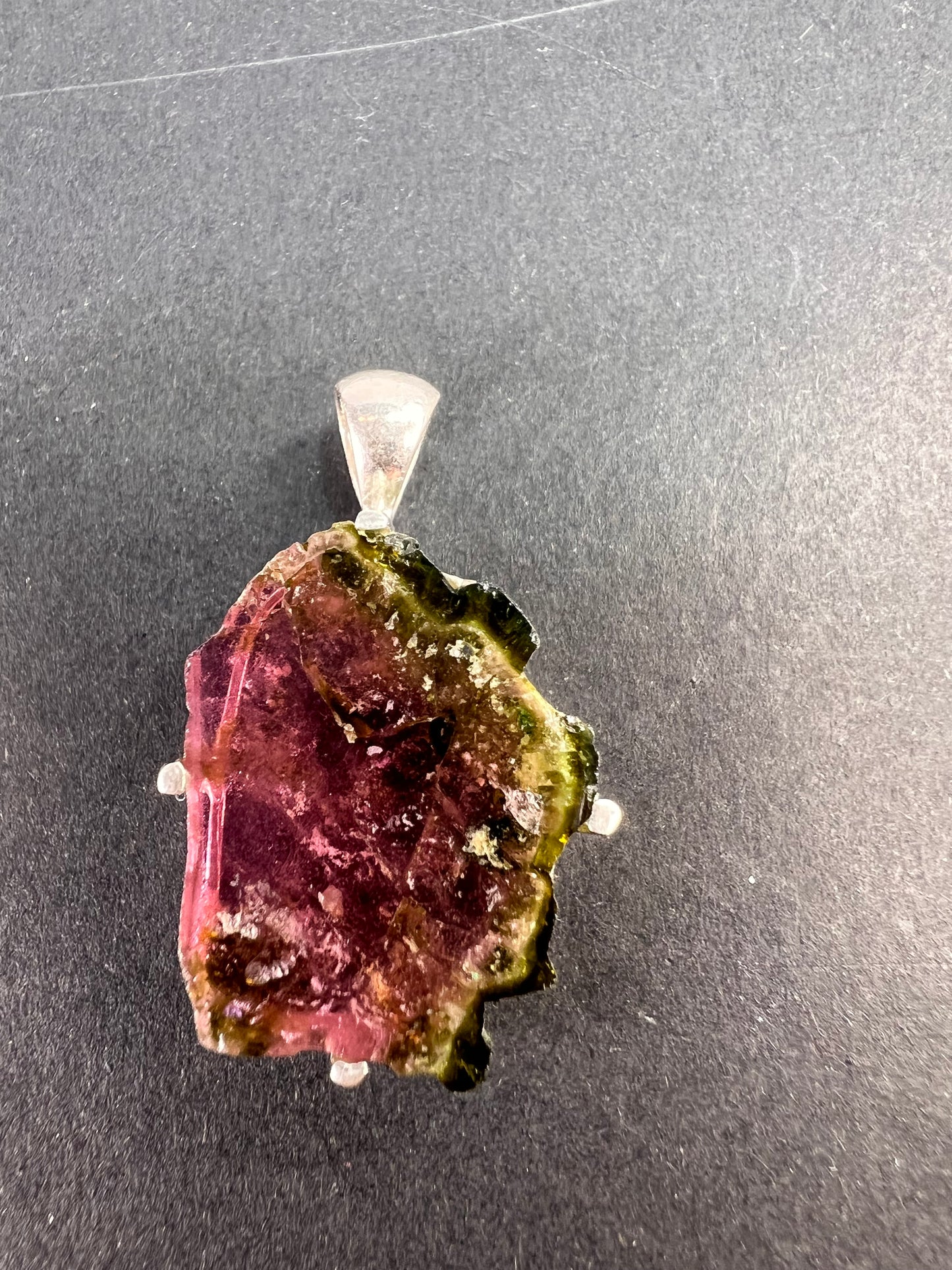 NEW Watermelon tourmaline slice sterling silver pendant 3.83 grams