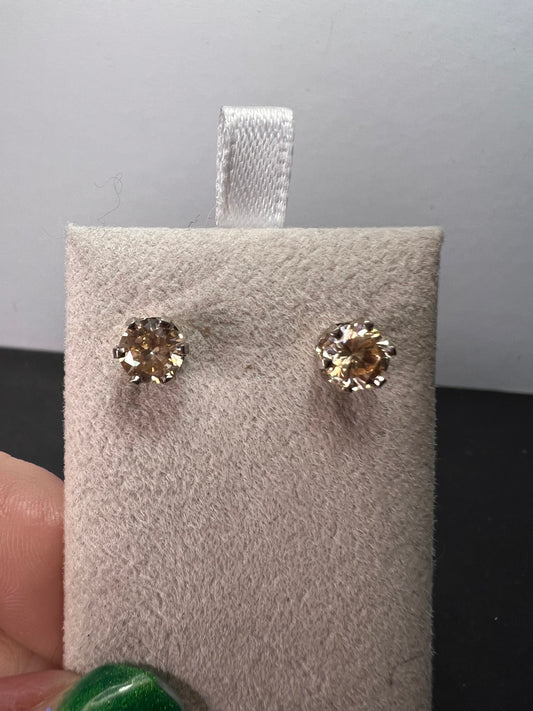 14k white gold champagne 2ctw CZ stud earrings 6.7mm