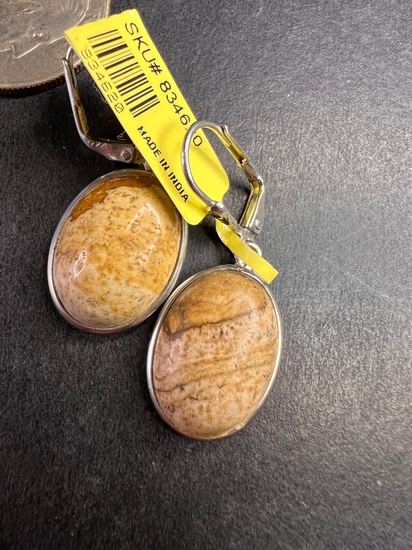 NEW picture jasper sterling silver lever back earrings