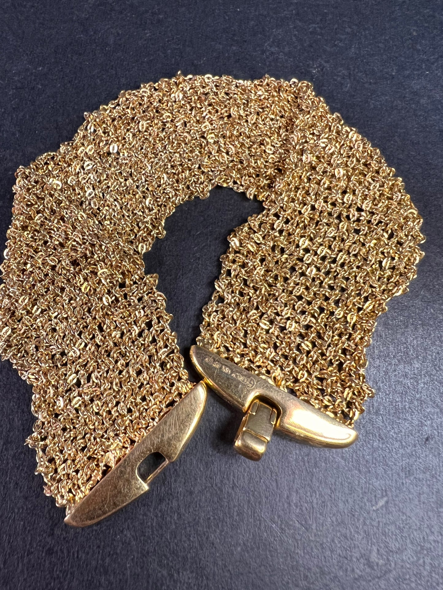 Gold plated over bronze mesh italian bracelet