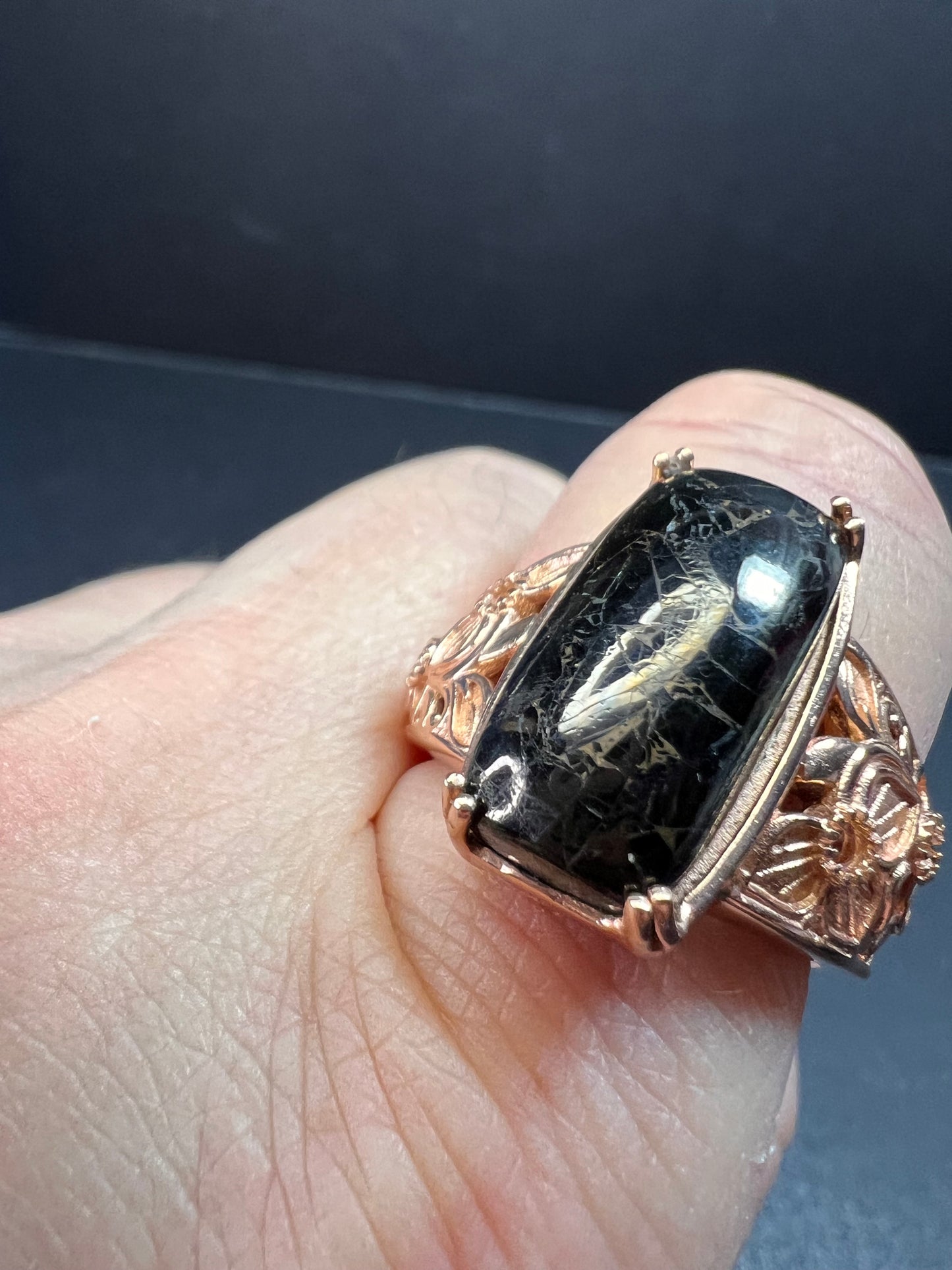 NEW Shungite in matrix ring in rose gold over brass size 9