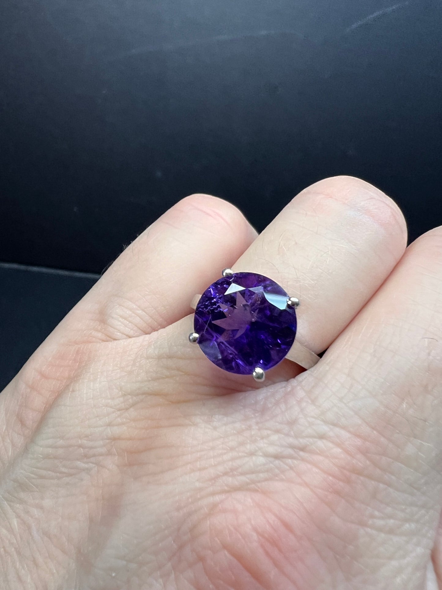 Vintage Samuel Aaron amethyst solitaire sterling silver ring size 7