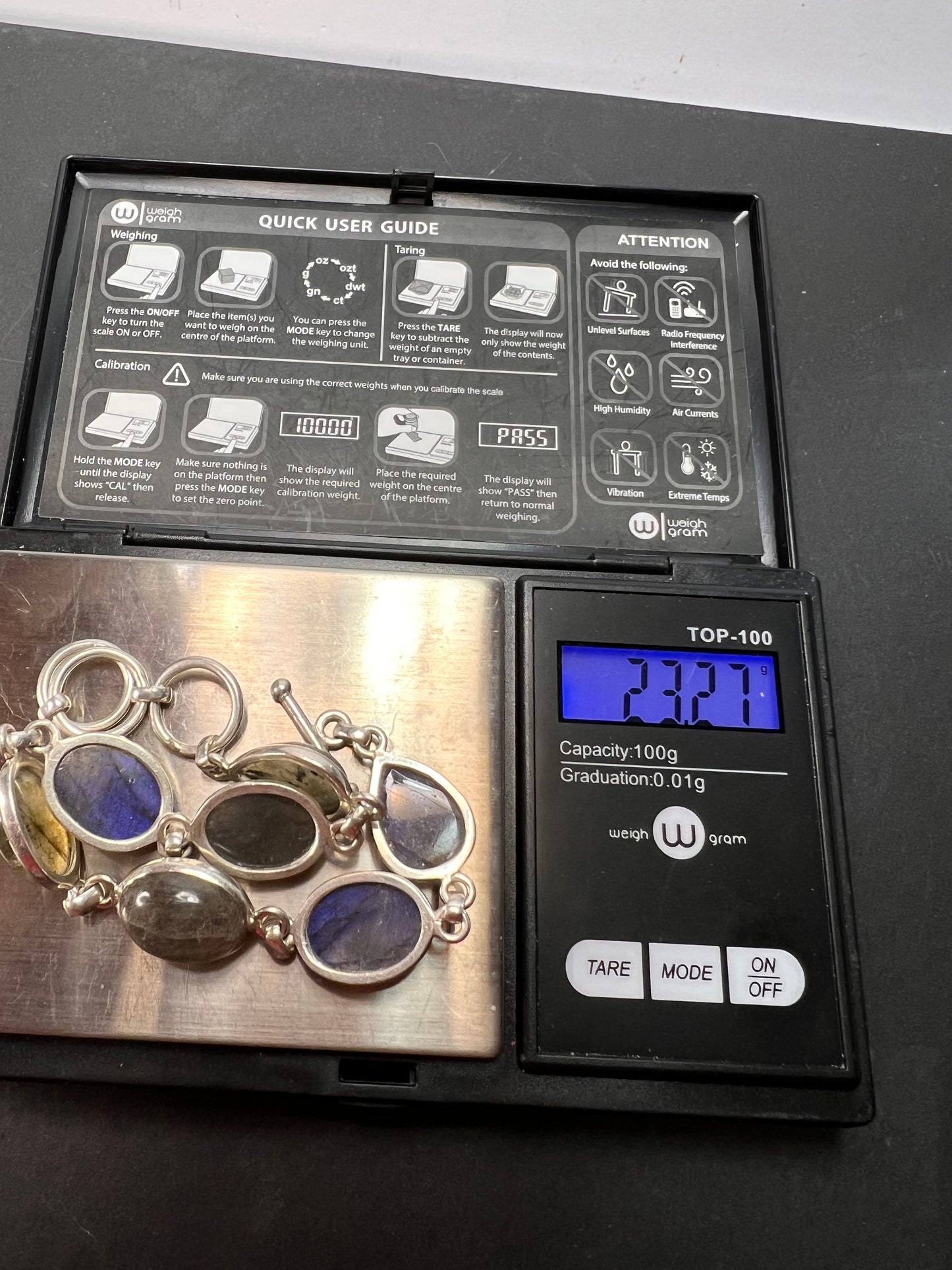 NEW Labradorite Sterling silver link toggle bracelet 9.25 inches