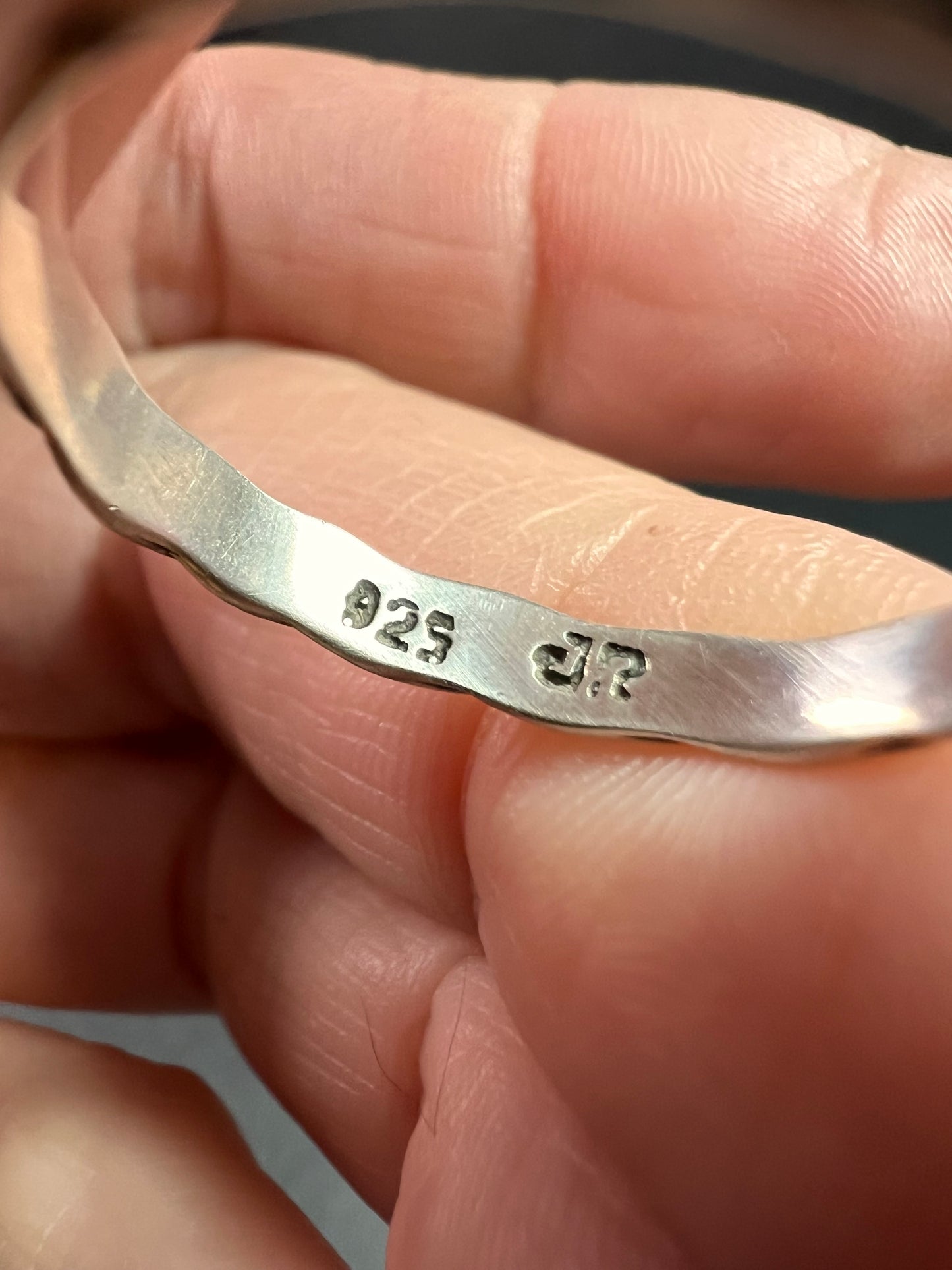 Sterling Silver Braided Band Ring with Lab Opal – Size 9