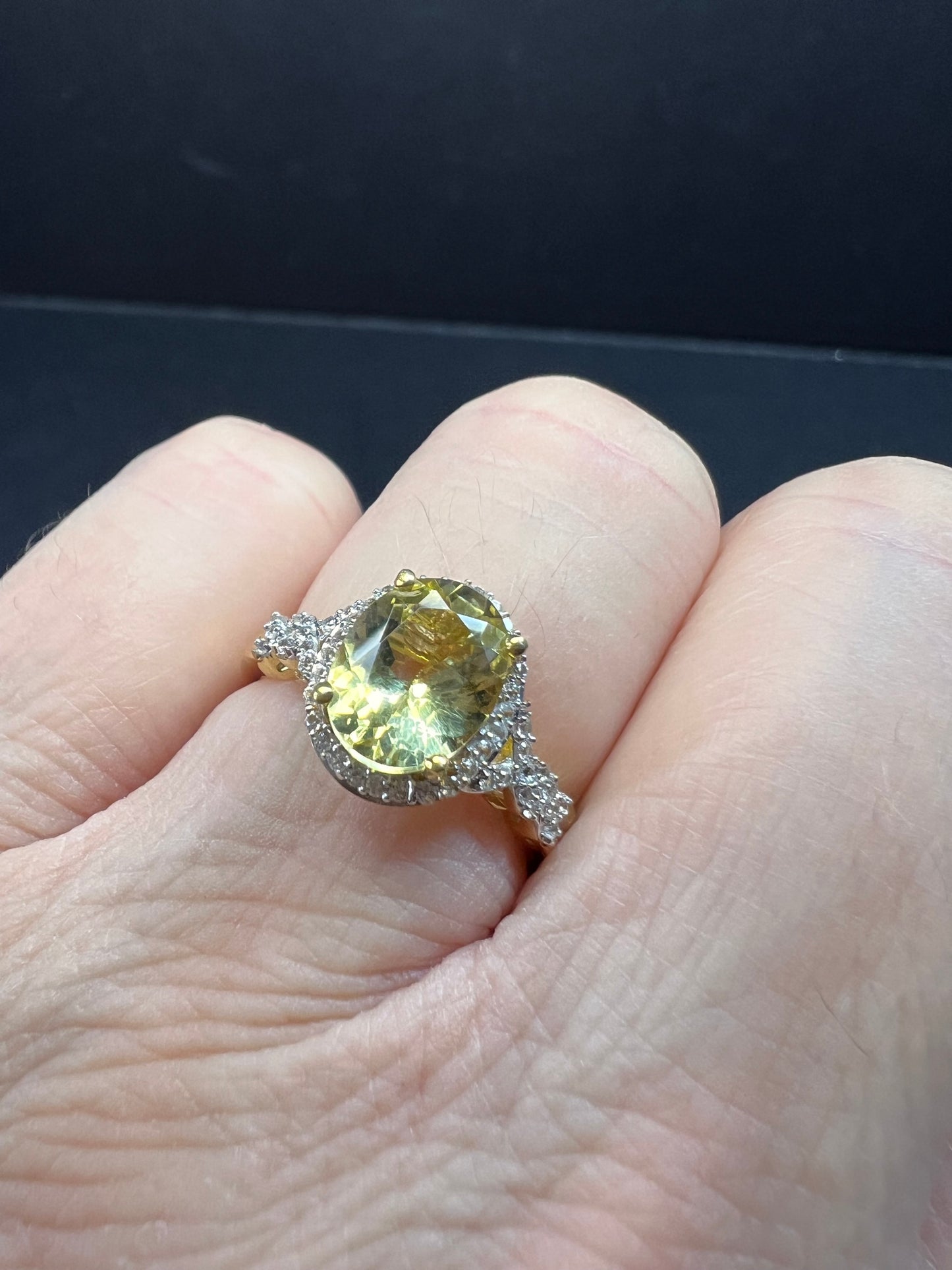 NEW yellow apatite and zircon halo ring in vermeil size 6