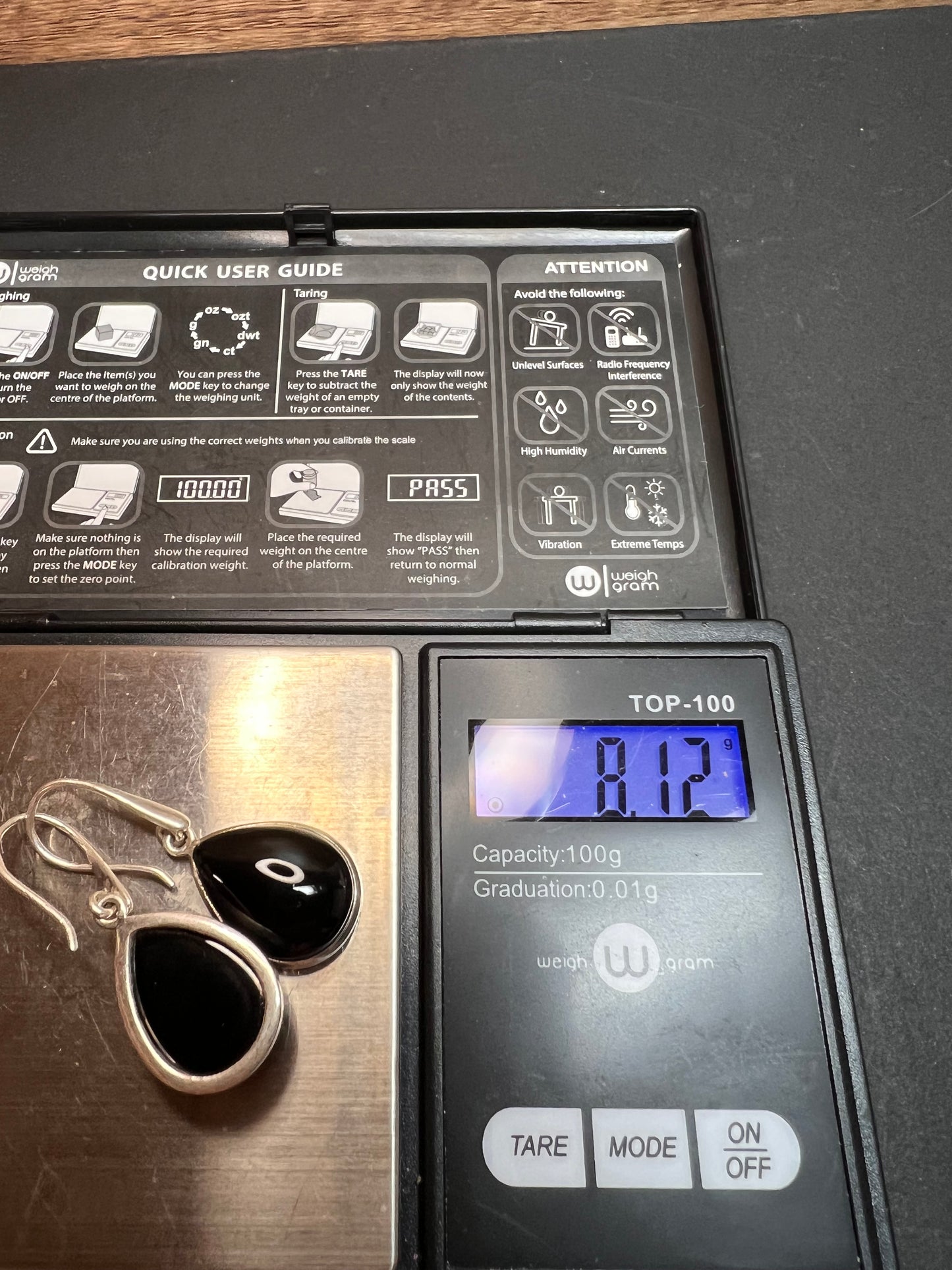 NEW Black onyx sterling silver teardrop earrings 8.12 grams