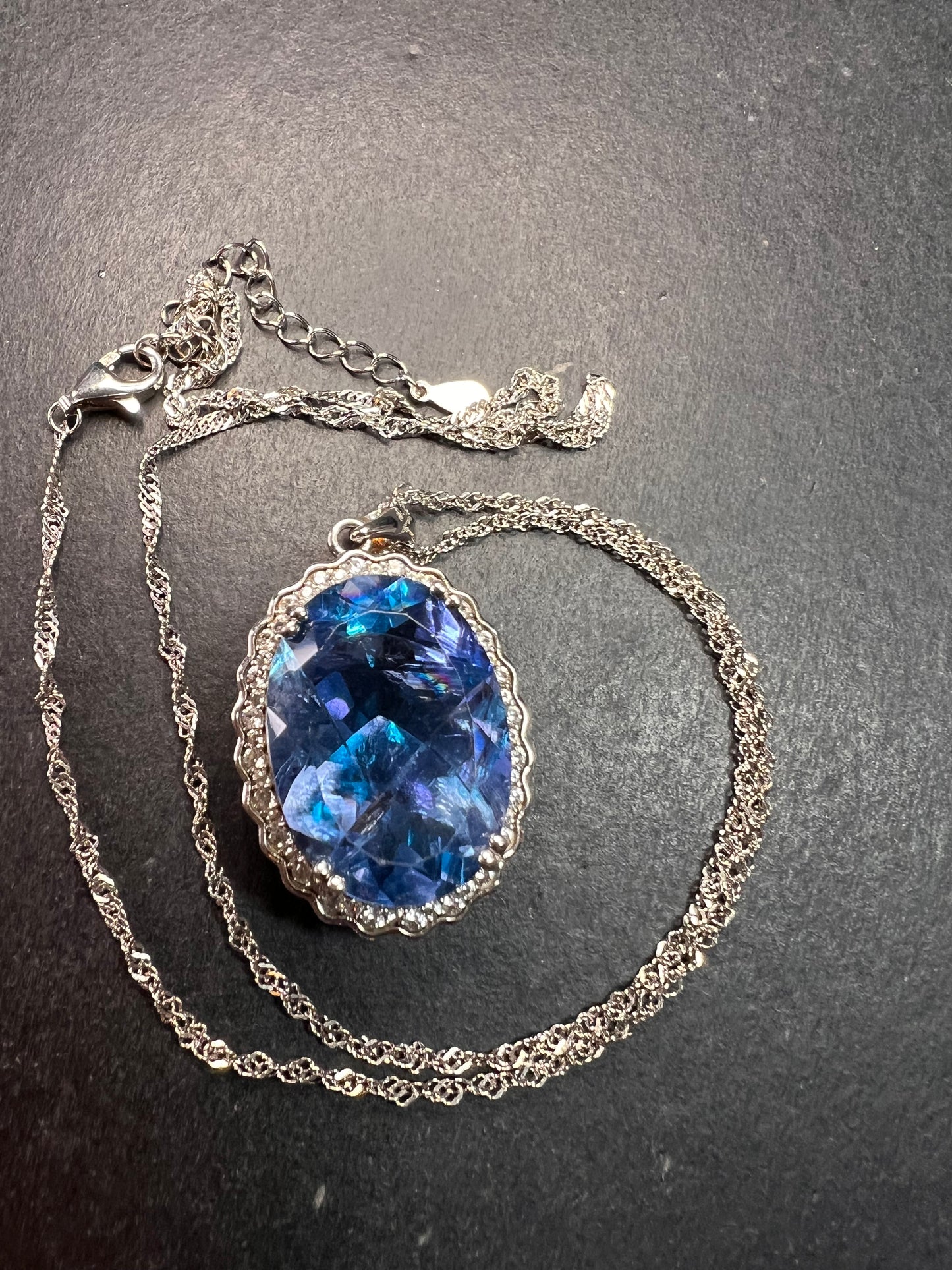 Blue Color-Change Fluorite Pendant in Rhodium Over Sterling Silver with Chain
