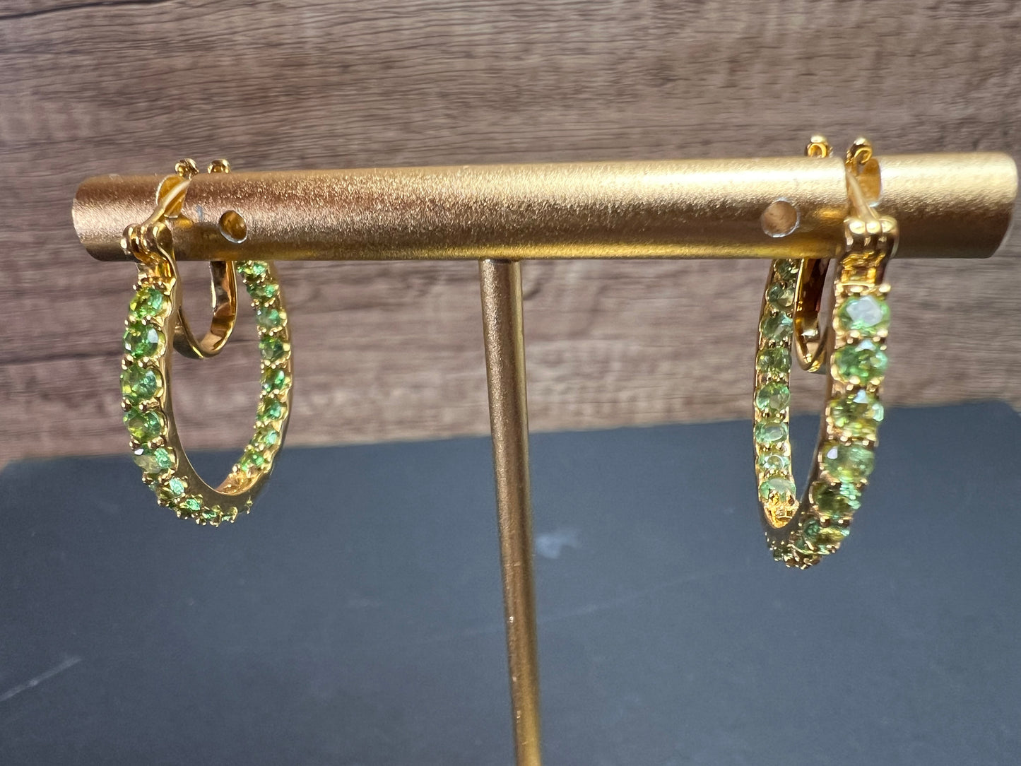 Tsavorite garnet j hoop inside out earrings in yellow gold vermeil over sterling silver