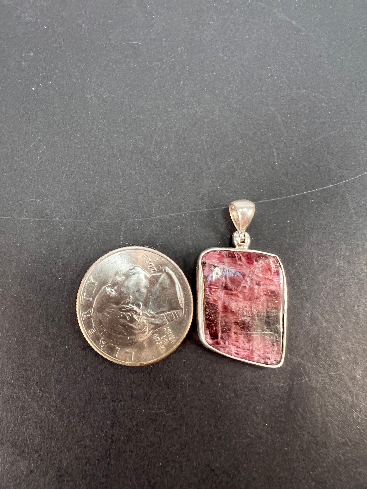 NEW Pink/ bi colored watermelon half rough tourmaline pendant in sterling silver 3.95 grams