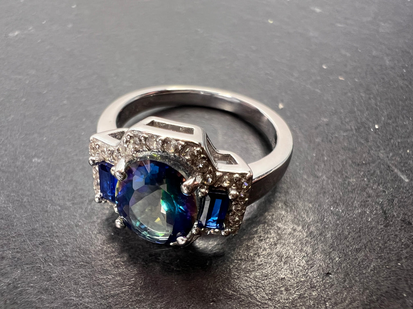 Blue Petalite Rhodium Over Sterling Silver Ring