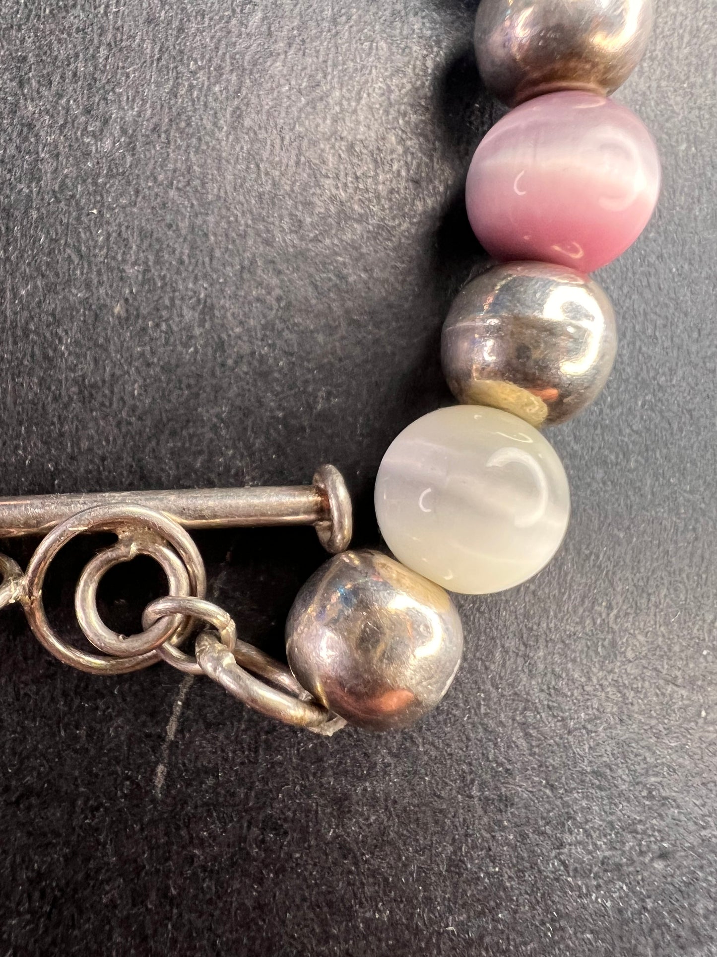 Vintage sterling silver and cats eye glass toggle bracelet