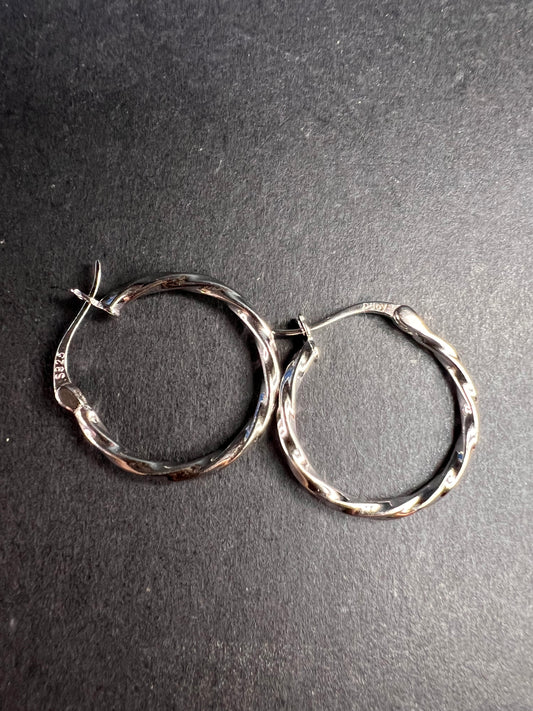 NEW sterling silver rhodium plate twisted hoop earrings