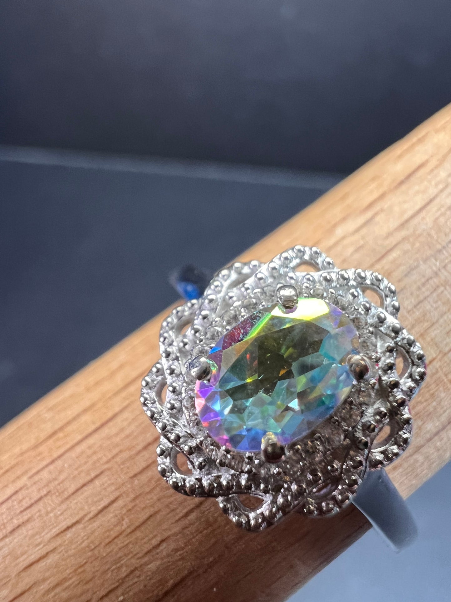 NEW Mercury Mystic topaz and zircon celestial halo ring in rhodium over sterling silver size 10