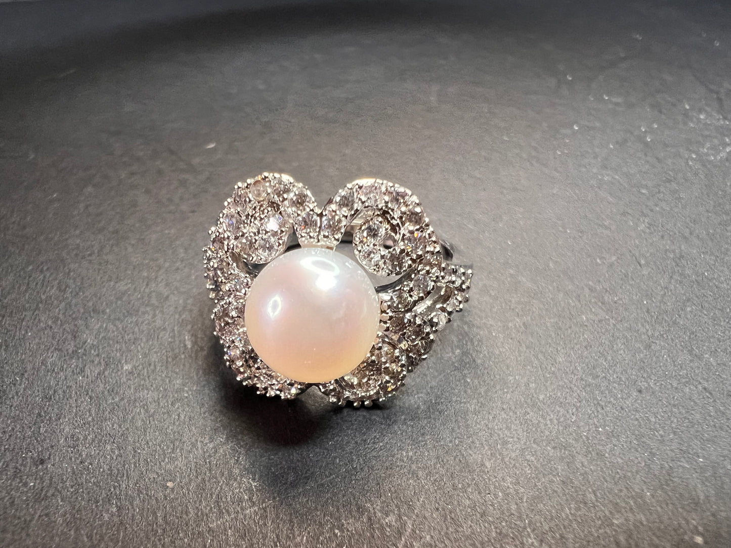 Freshwater pearl and Cz cocktail ring size 9