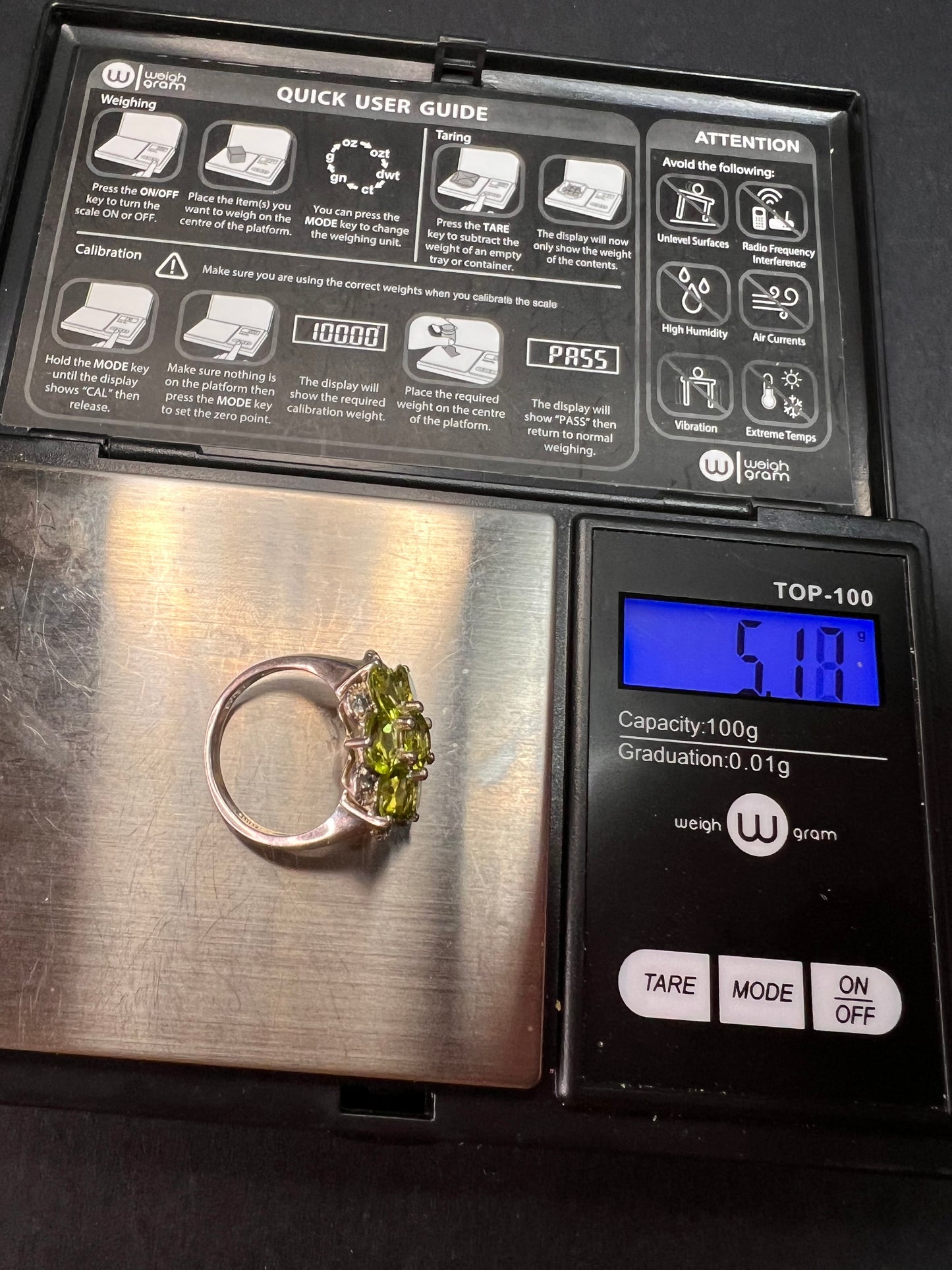 Vintage peridot and aquamarine sterling silver cluster ring size 7