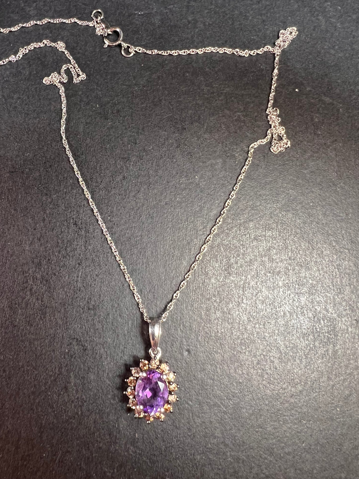 NEW Moroccan rose amethyst and brown zircon halo pendant in sterling silver with vintage chain