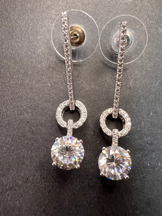 White CZ long earrings in sterling silver