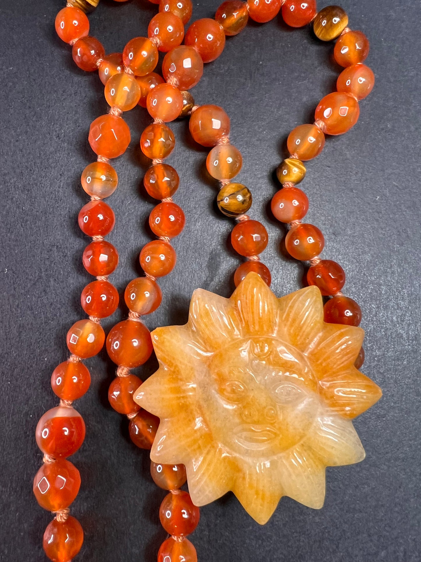 NEW carnelian multi stone sunface knotted necklace