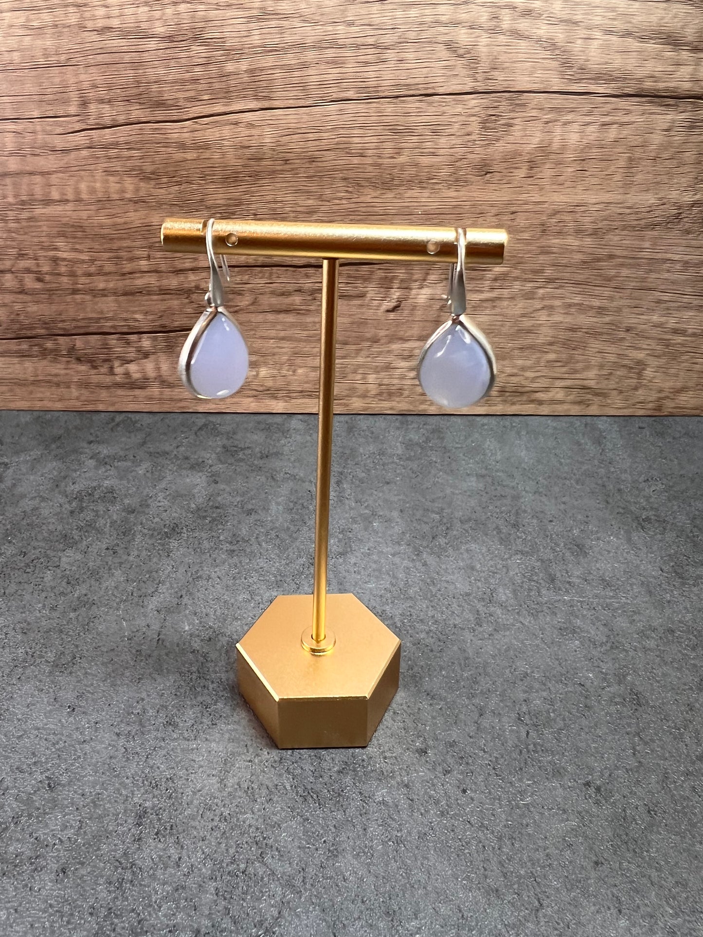 NEW Blue chalcedony sterling silver drop earrings 8.61 grams