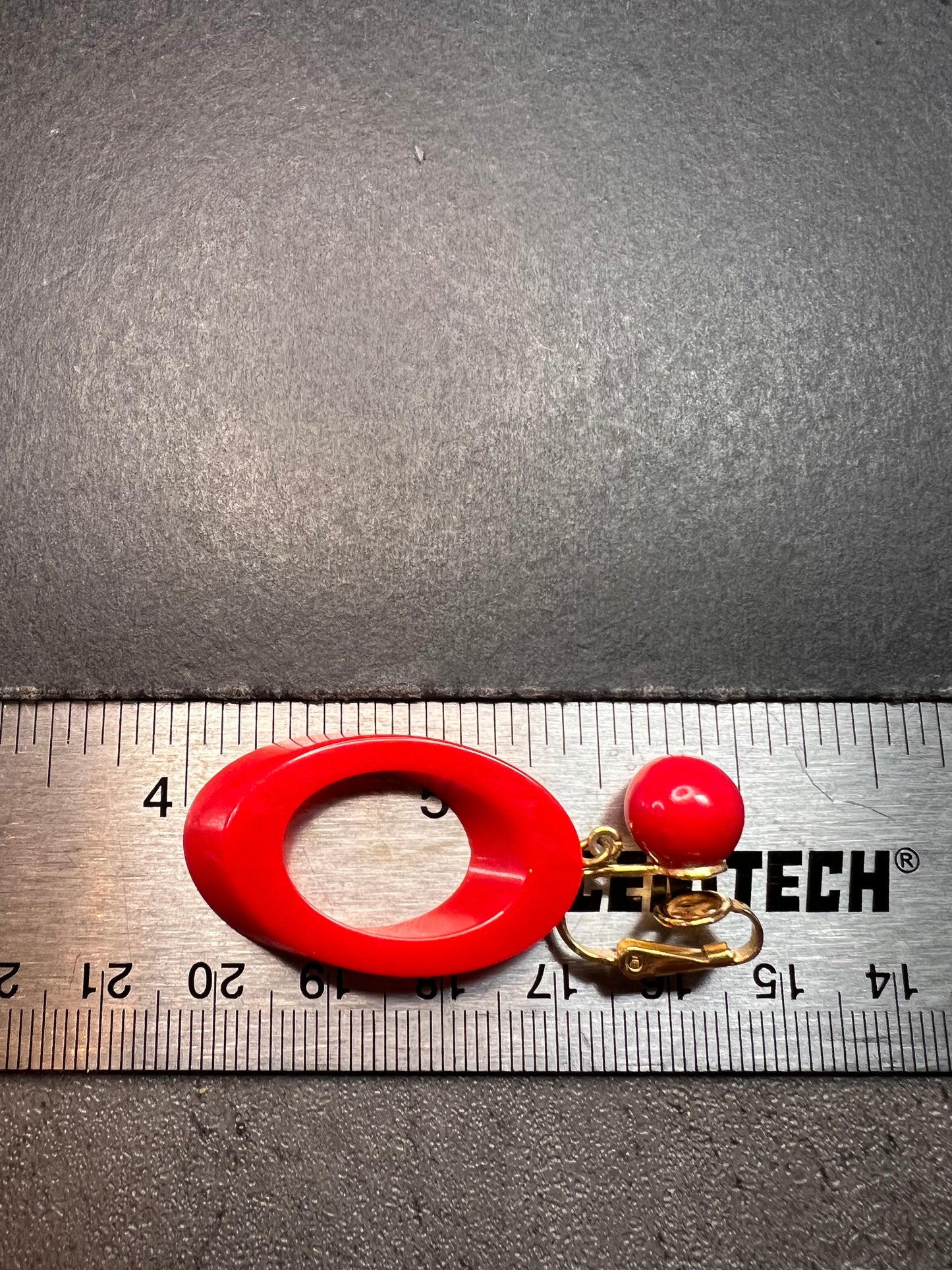 Vintage Trifari red lucite hoop clip on earrings