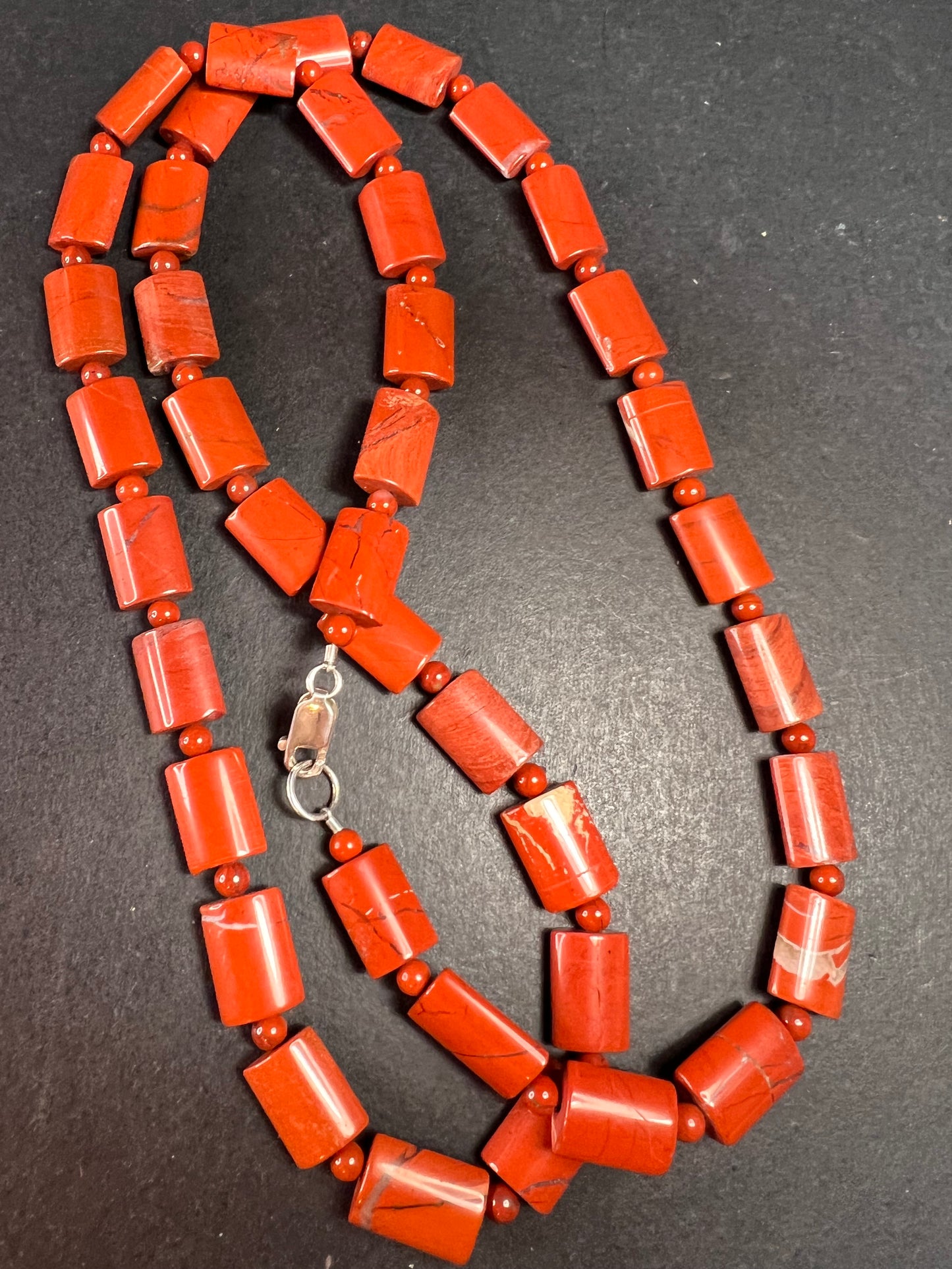 NEW Red jasper 30 inch necklace with sterling silver clasp