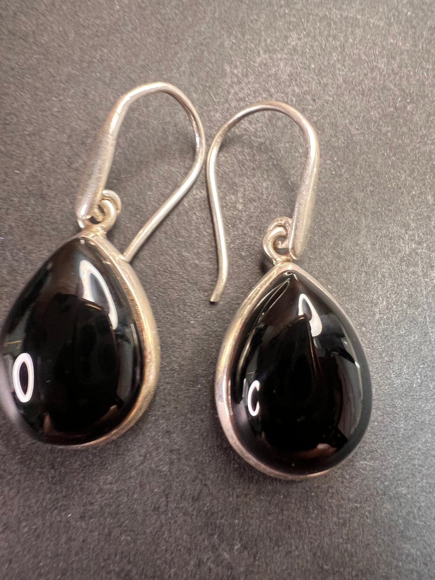 NEW Black onyx sterling silver teardrop earrings 7.49 grams