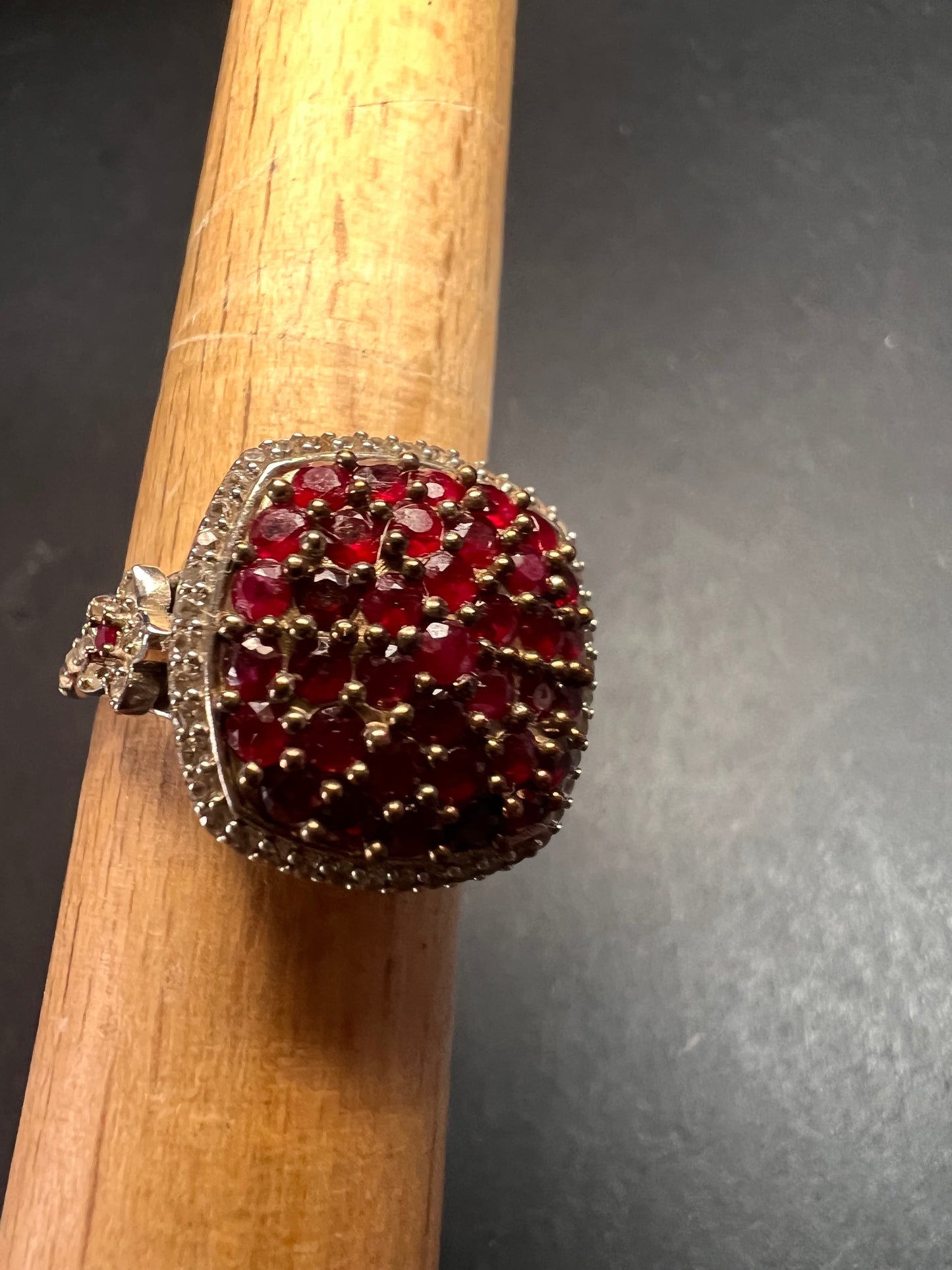 NEW Ruby and zircon cluster ring in rhodium over sterling silver size 8